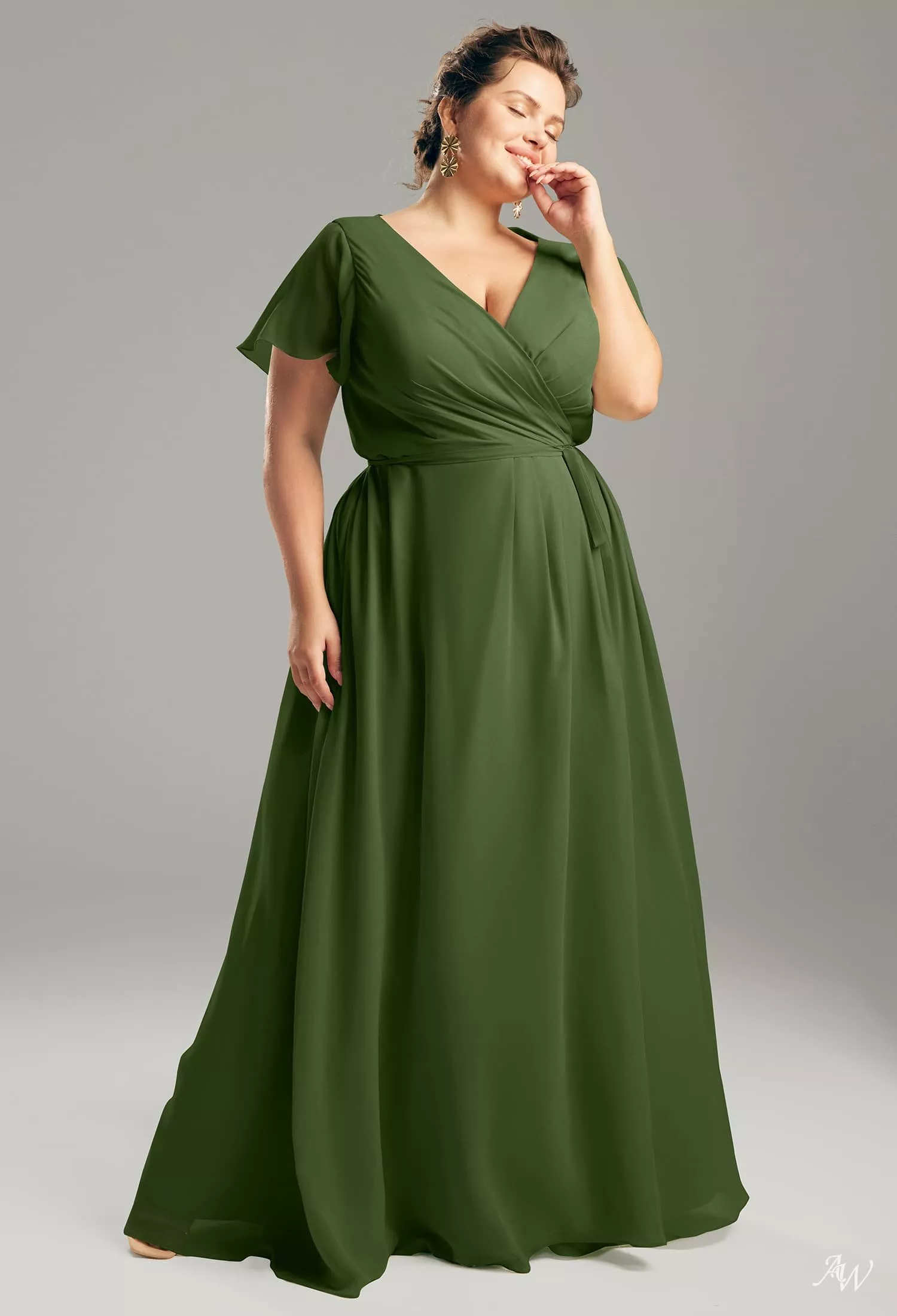 green emerald velvet dress Olive Green Plus Size Chiffon Bridesmaid Dress Sweetheart Neck Beaded Applique main image 0