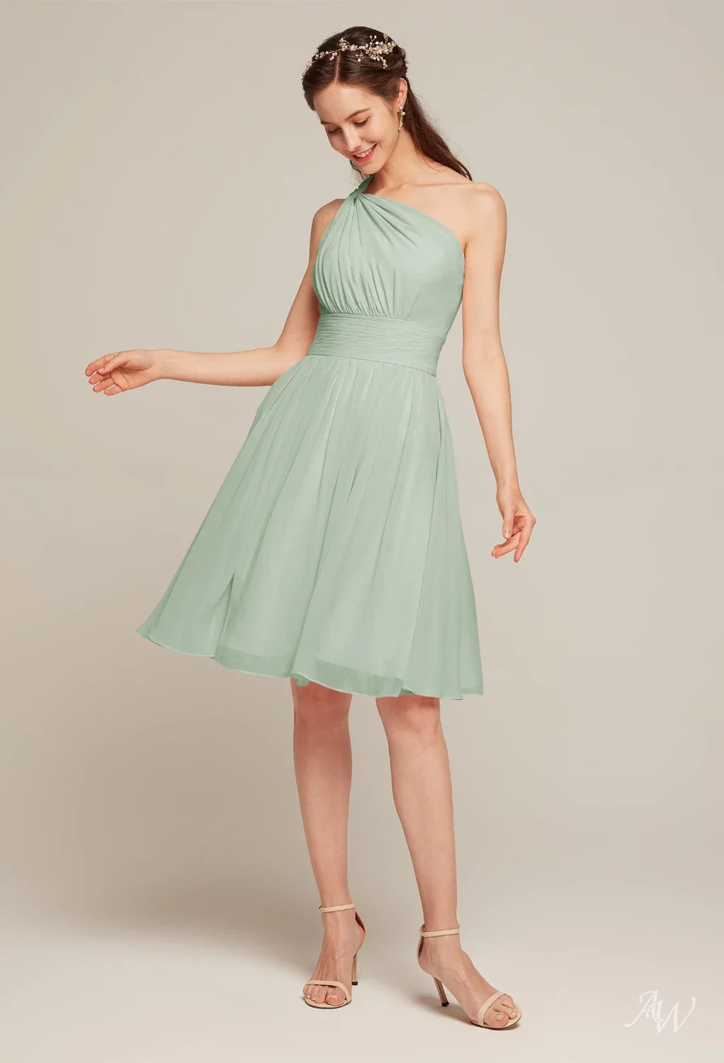 green emerald velvet dress Sage Green One-Shoulder Ruffled Bridesmaid Dress – Modsele