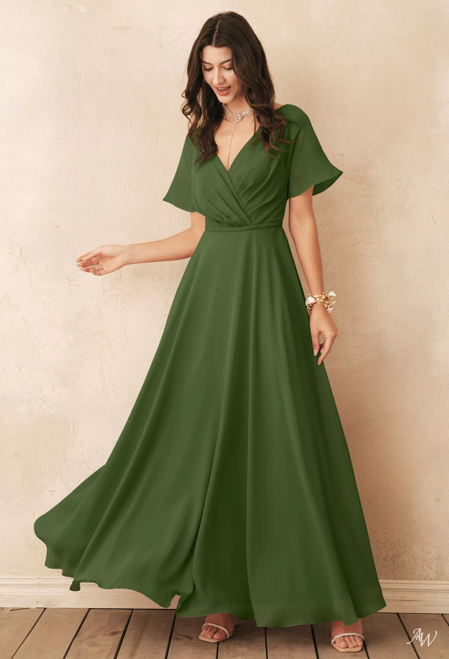 green emerald velvet dress Hunter Green Velvet V-Neck Bridesmaid Dress A-Line Floor-Length main image 1