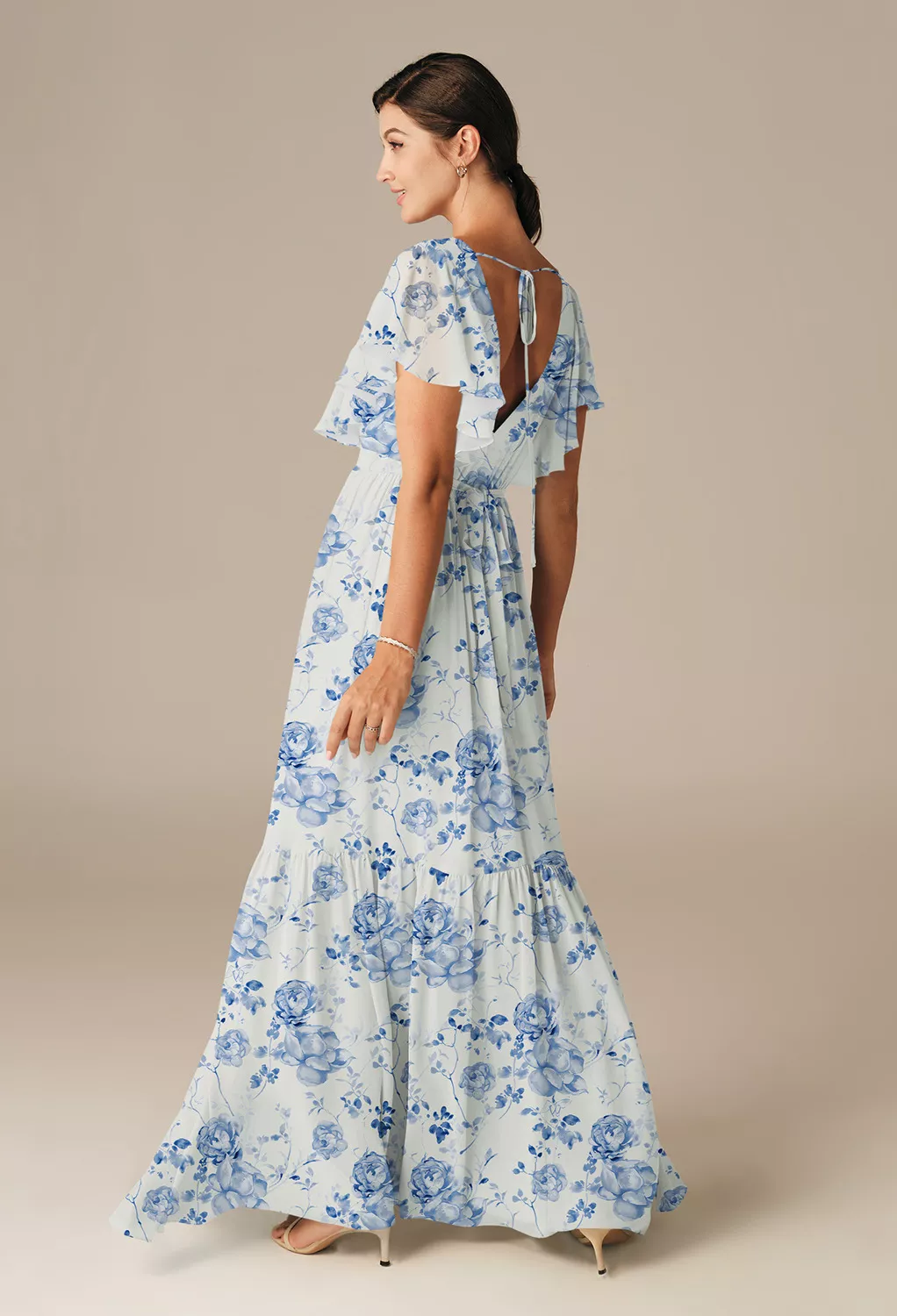 blue and white floral maternity dress Blue Floral Halter Maxi Maternity Dress – PinkBlush