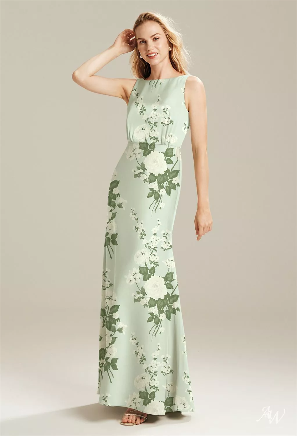 AW Giselle Dress, Sage Garden Party Crystal Satin Satin Charmeuse Stretch  Satin Floor Length Bateau Neckline Bridesmaid Dresses | AW.Bridal