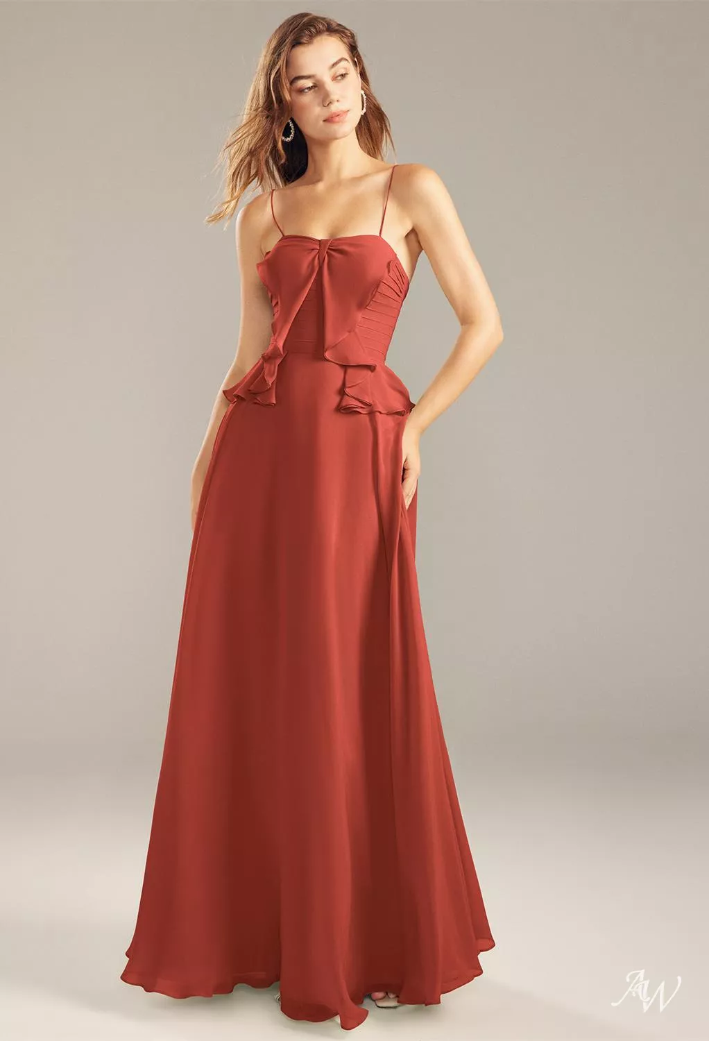 AW.Bridal A-Line Square Neckline Floor Length Sleeveless Spaghetti Straps Long Bridesmaid Dresses Dress Rust Size 8