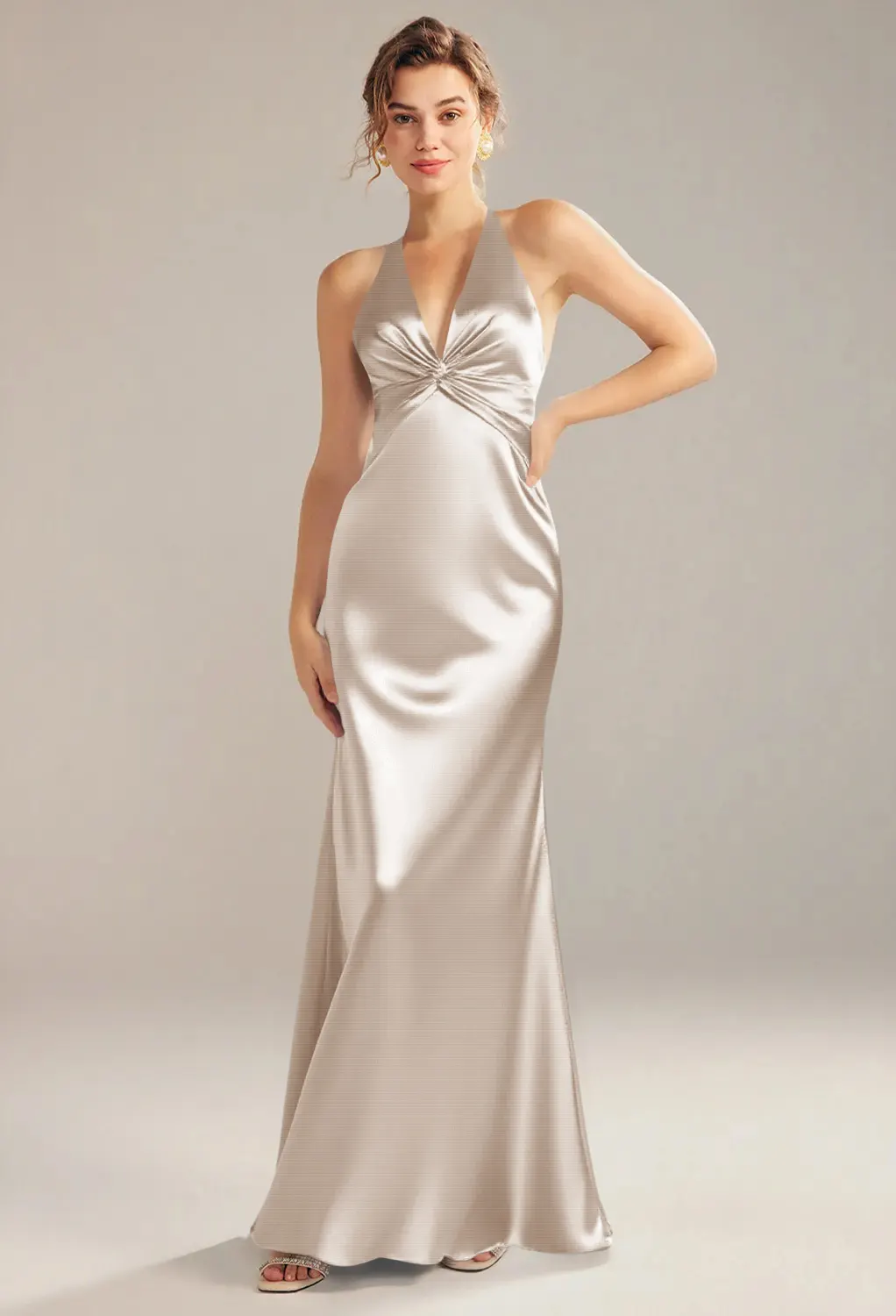 oyster color bridesmaid dress Twist Back Satin Bridesmaid Dress