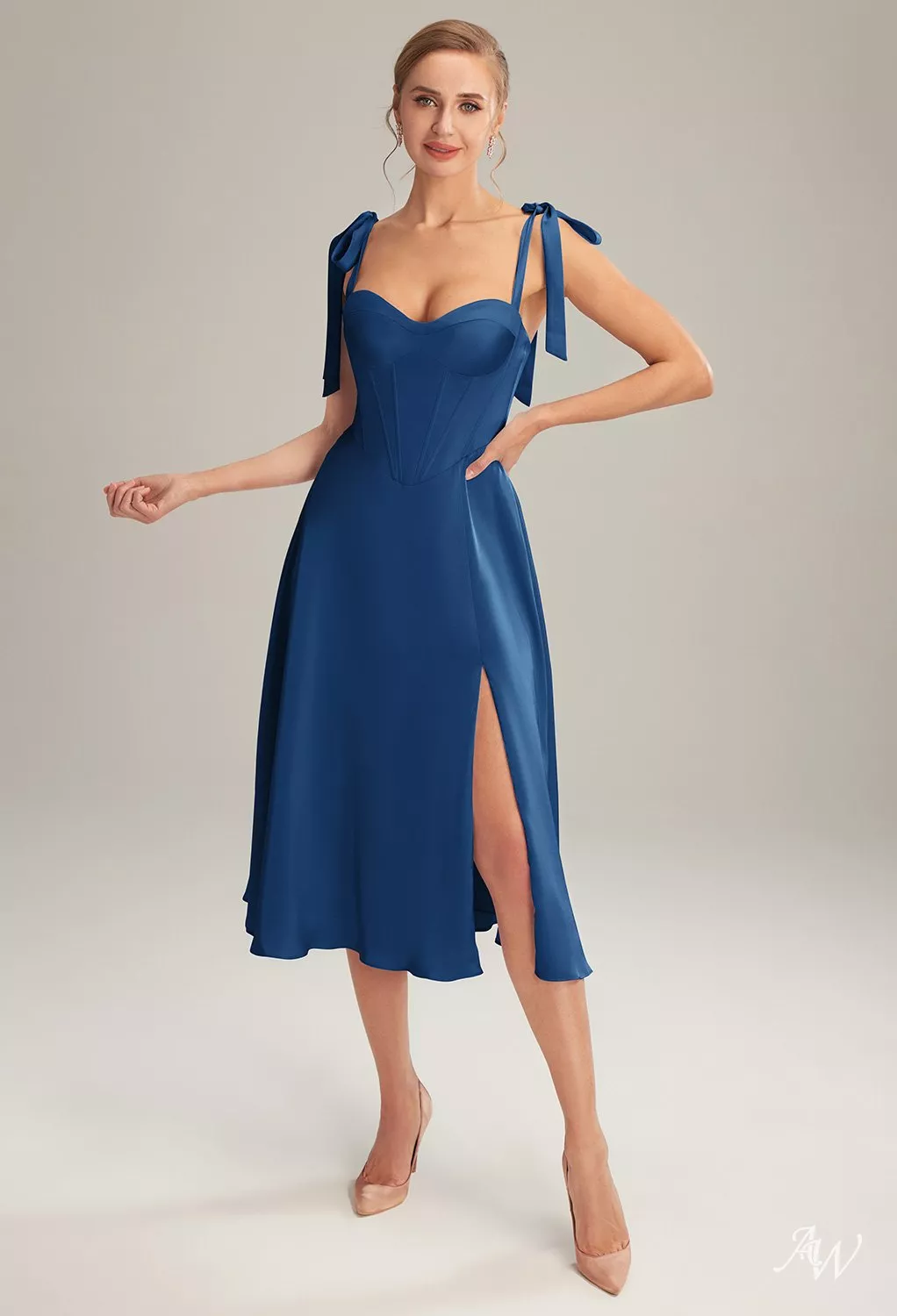 tea length bridesmaid dresses navy Navy Blue Velvet Knee Length Simple Bridesmaid Dresses, Short Blue Vel   Cutedressy
