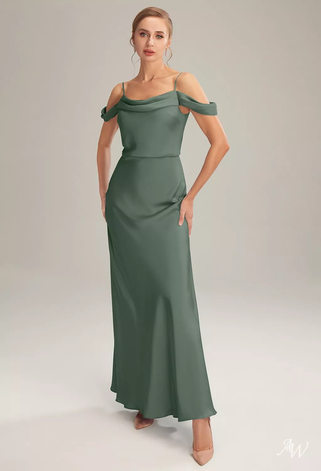modern a line dress Shop Ladivine Bridal 7449W Off-Shoulder Satin A-Line Gown – Fast USA & Canada Shipping