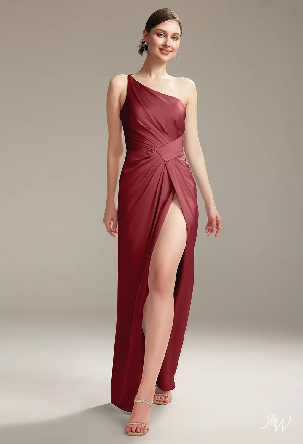 burgundy one shoulder bridesmaid dress Ever-Pretty Glitter One-Shoulder Slit Dress for Glamorous Evenings