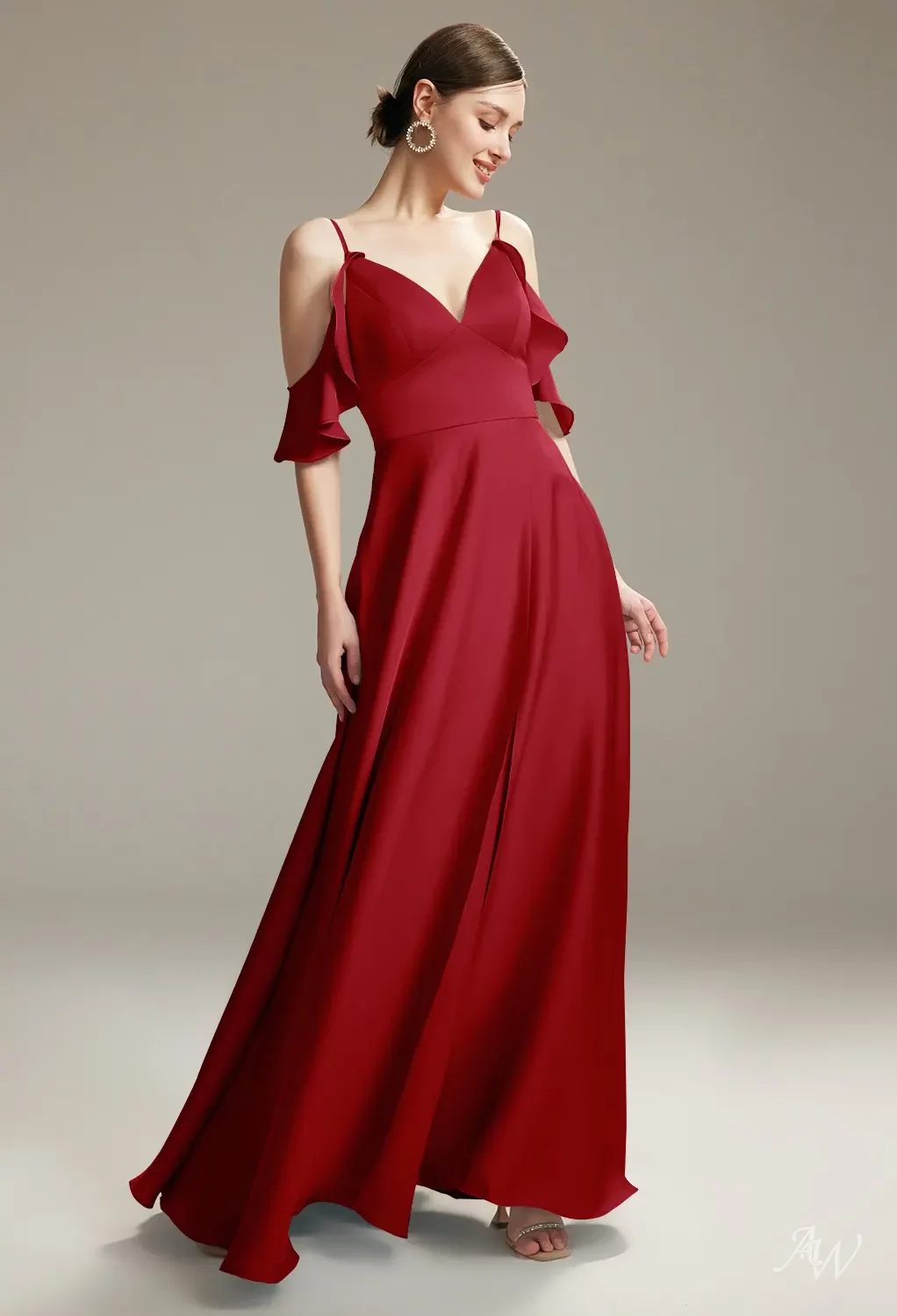 AW.Bridal A-line V-Neck Floor Length Sleeveless Spaghetti Straps Satin Long Bridesmaid Dresses Dress Deep Claret Size 4