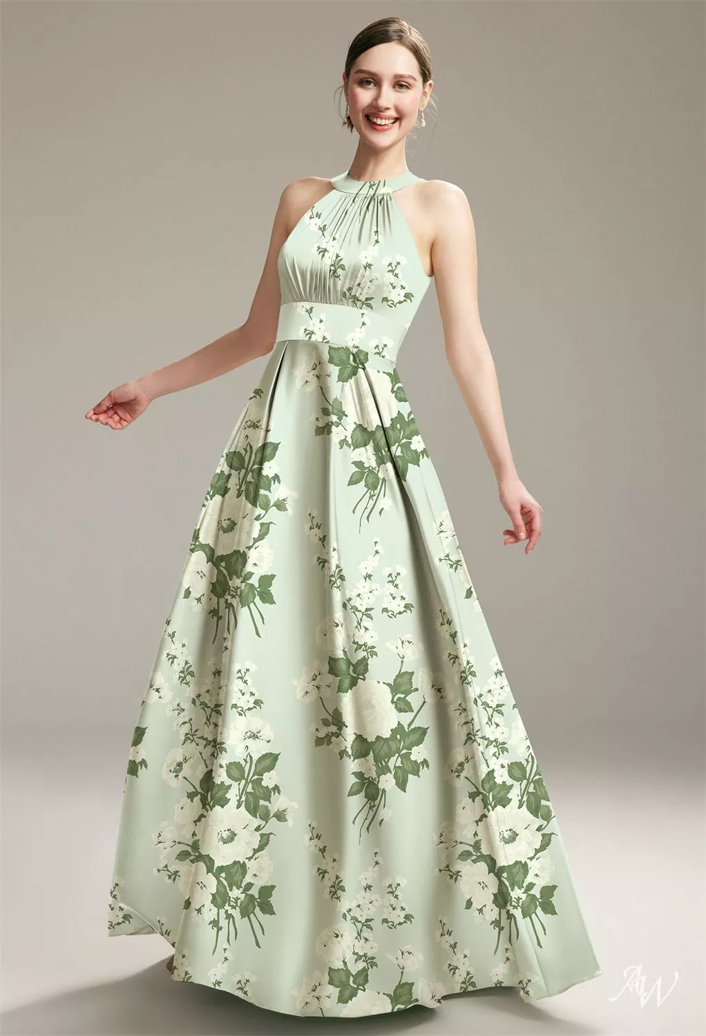 AW Melanie Dress, Champagne Satin Charmeuse Floor Length Bateau Neckline  Bridesmaid Dresses | AW.Bridal