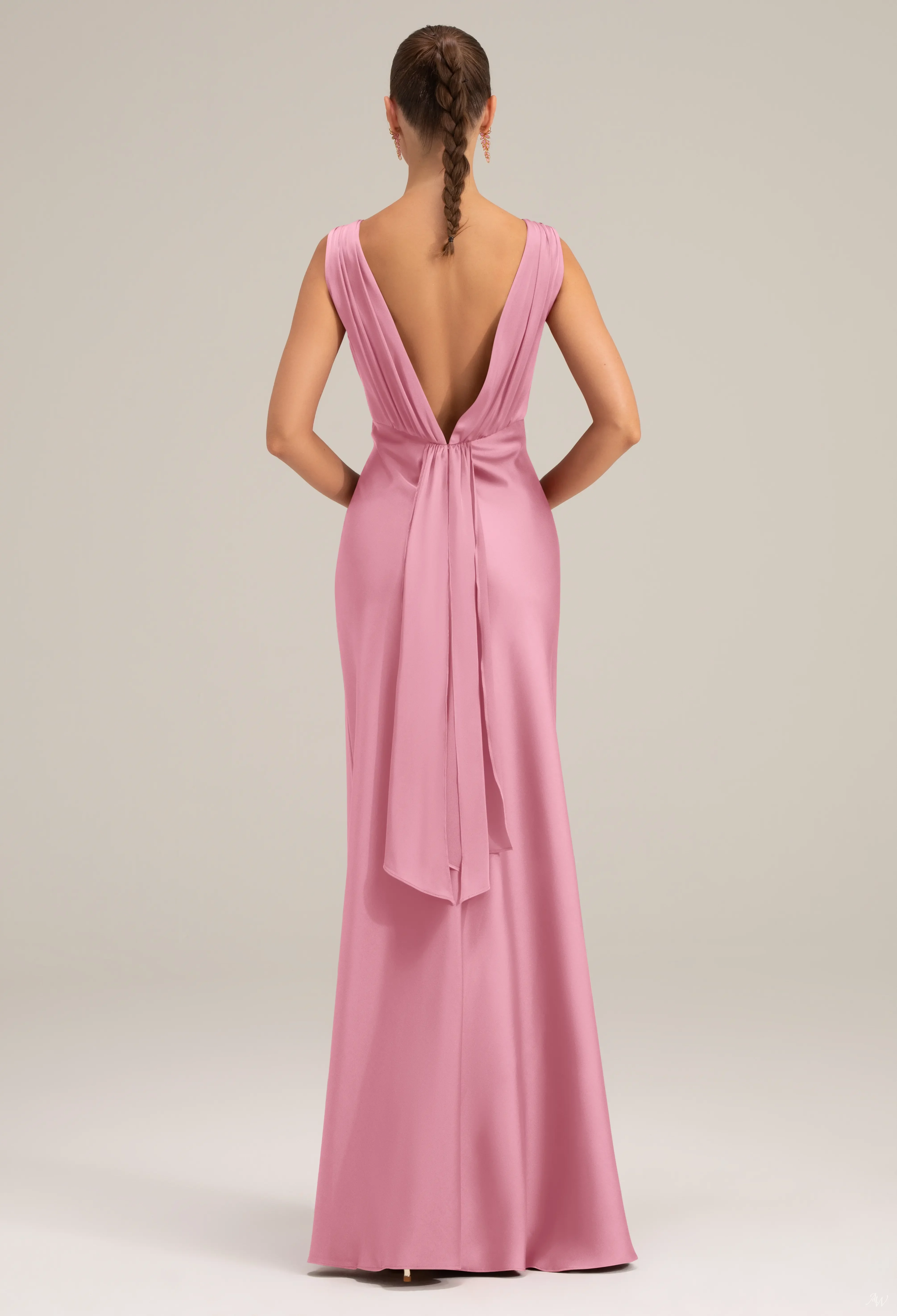 AW.Bridal Mermaid Bateau Neckline Floor Length Sleeveless Satin Long Bridesmaid Dresses Dress Coral Pink Size 6