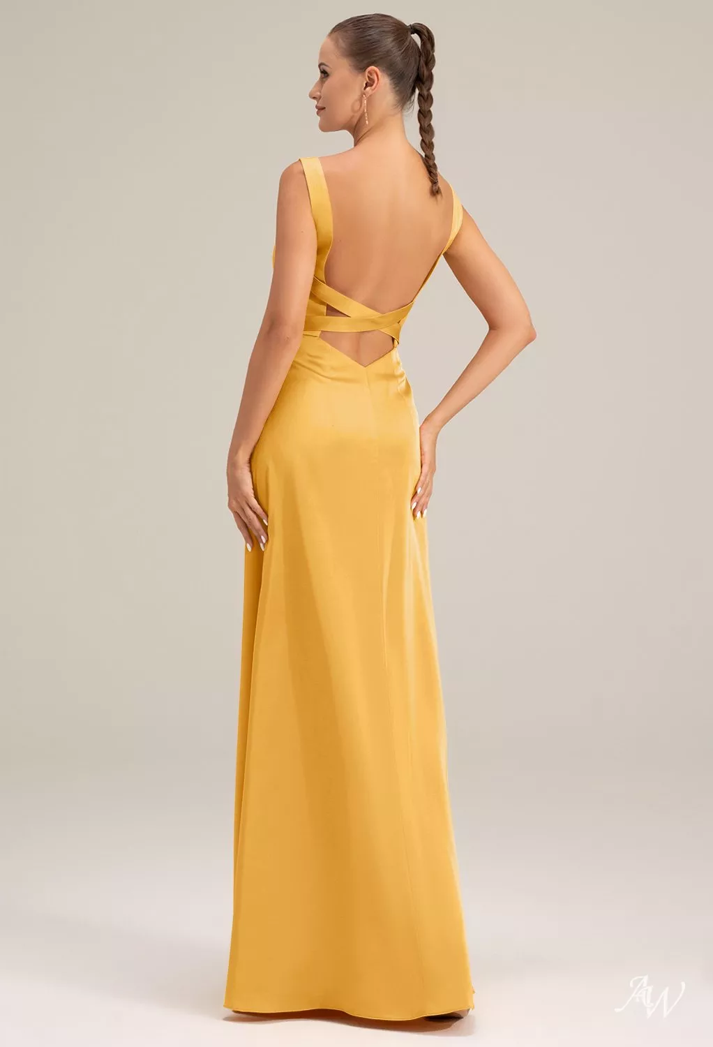 slim fit dress slacks Pastel Yellow Satin Prom Dresses V-neck Evening Dress Open Back FD6001 –  Viniodress main image 0