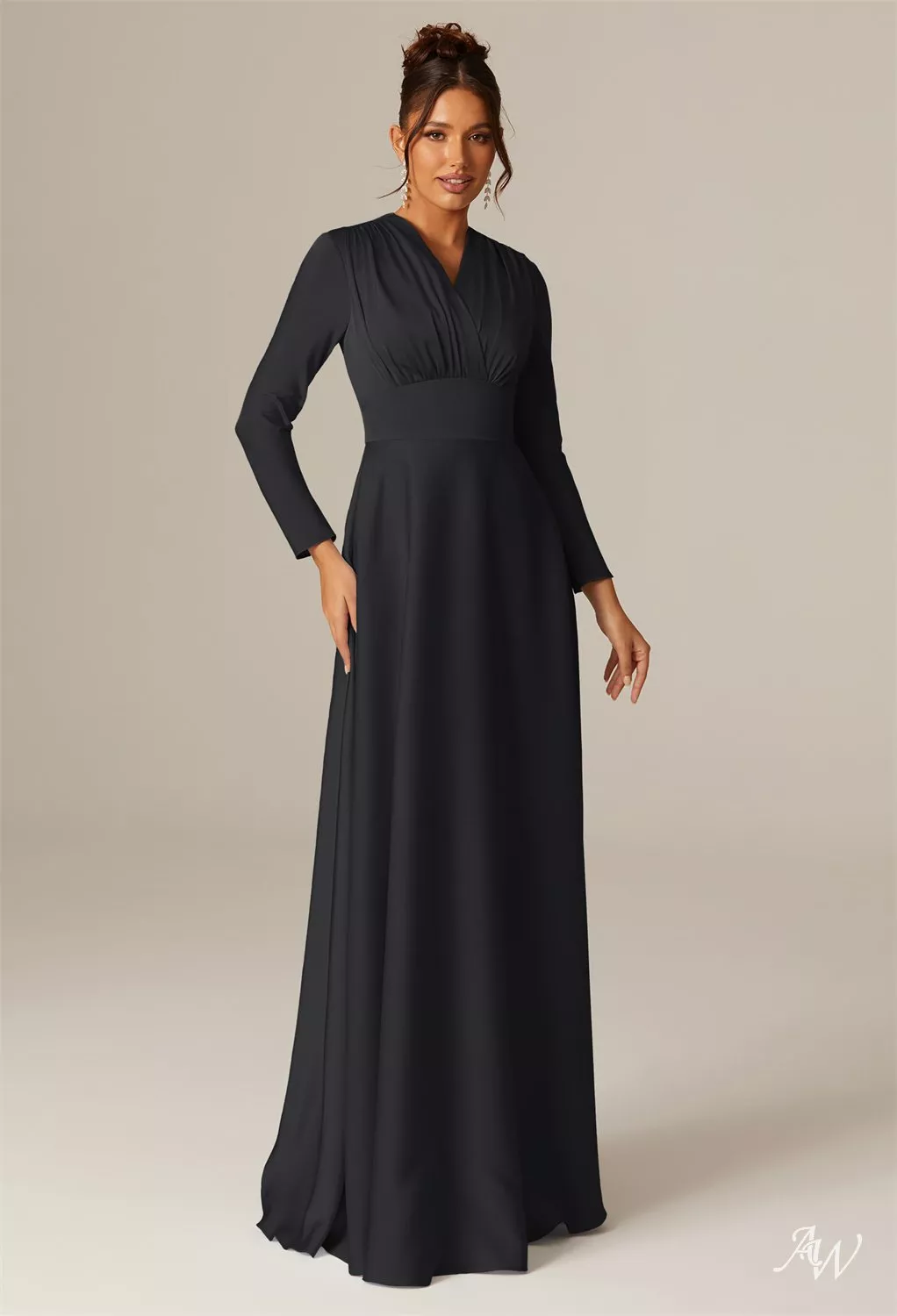 AW April Dress, Sage Green Crystal Satin Satin Charmeuse Stretch Satin  Floor Length V-Neck Bridesmaid Dresses | AW.Bridal