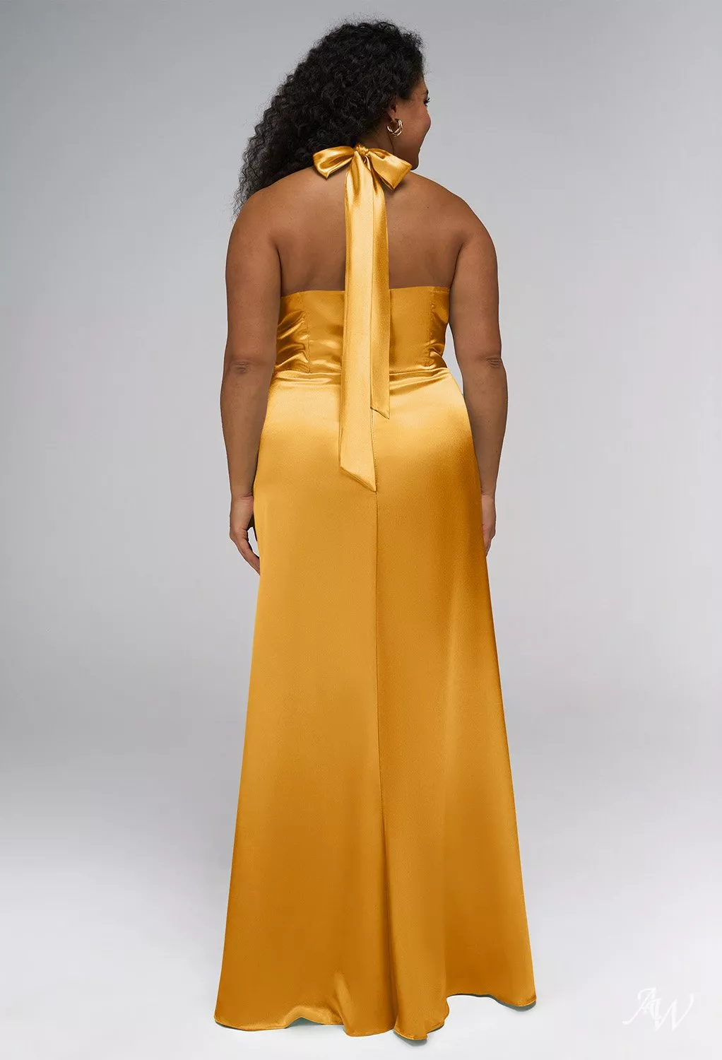 AW Lawrence Dress, Champagne Crystal Satin Satin Charmeuse Floor Length  V-Neck Bridesmaid Dresses | AW.Bridal