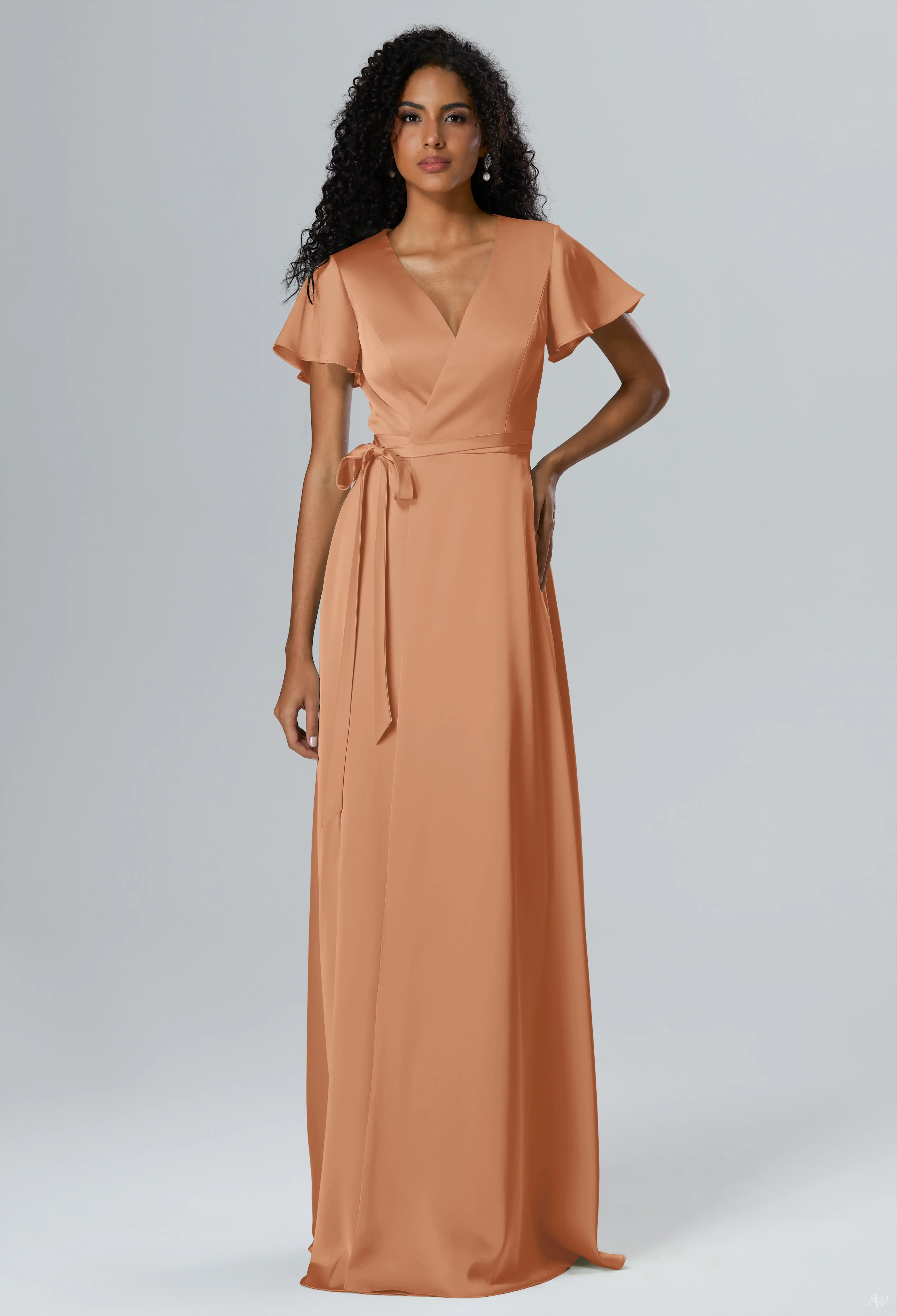 AW Roseanne Dress, Sage Green Crystal Satin Satin Charmeuse Stretch Satin  Floor Length V-Neck Bridesmaid Dresses | AW.Bridal