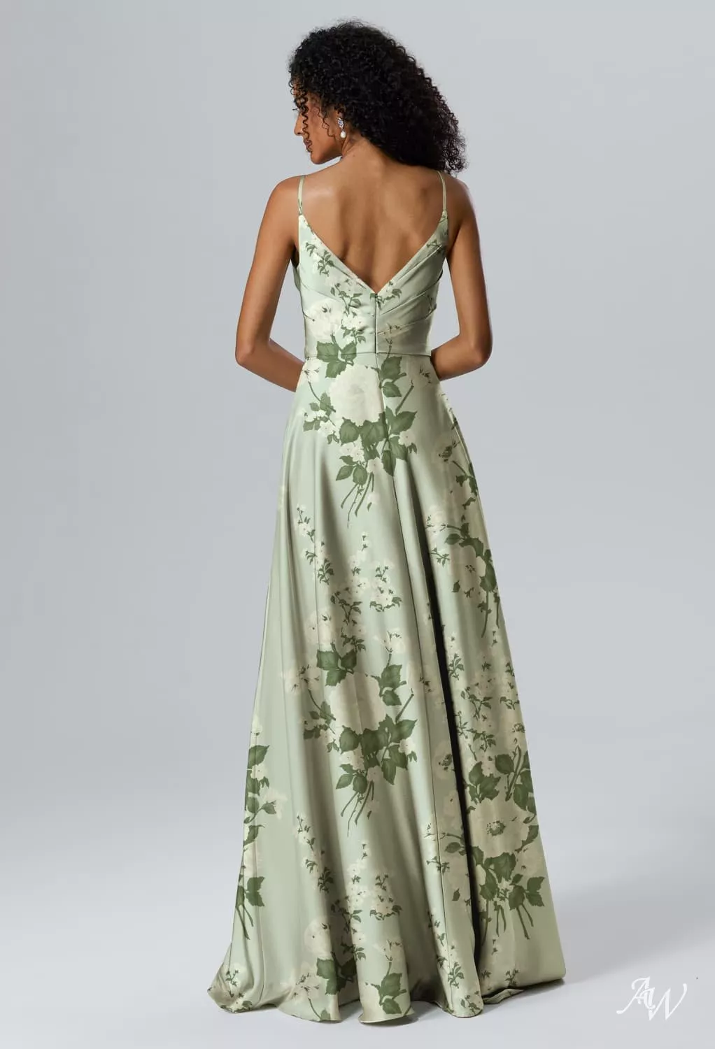 AW Rosemarie Dress, Sage Garden Party Chiffon Crystal Satin Satin Charmeuse  Floor Length V-Neck Bridesmaid Dresses | AW.Bridal