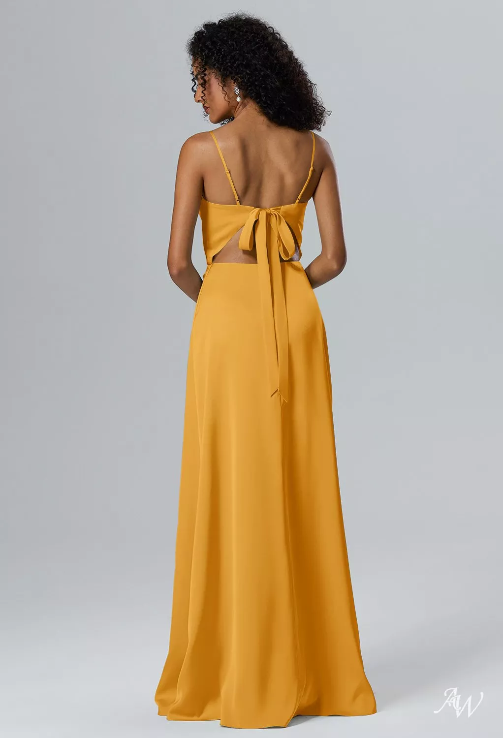 AW.Bridal A-Line V-Neck Floor Length Sleeveless Spaghetti Straps Satin Cutout Split Long Bridesmaid Dresses Dress Mango Size 16