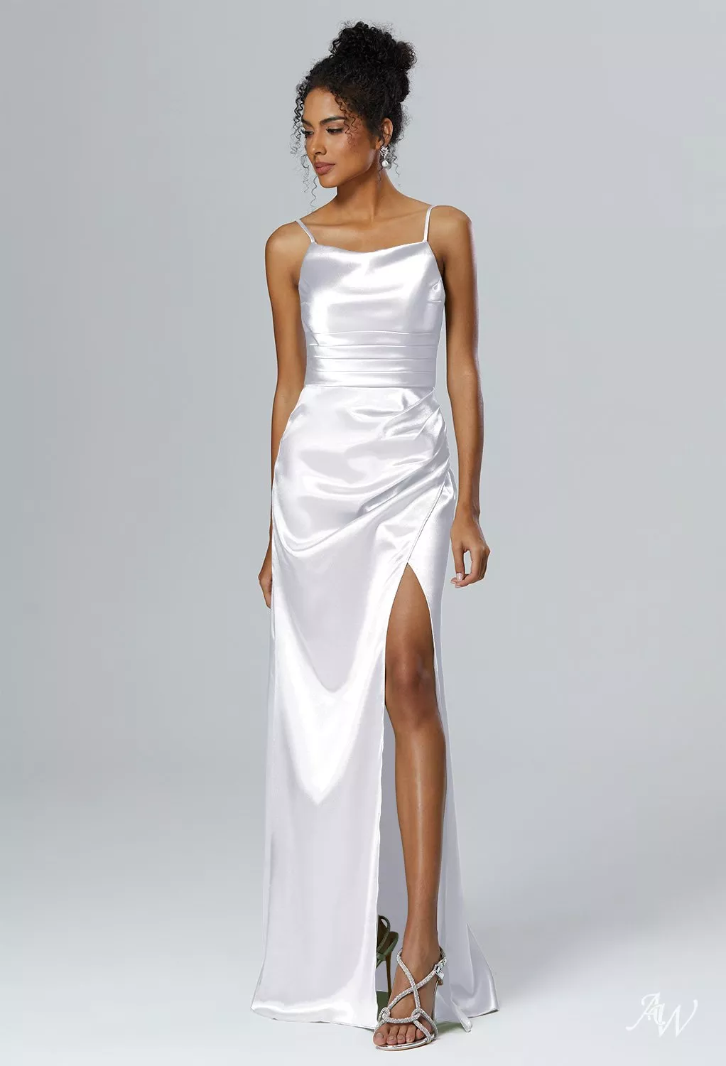 white cowl neck bridesmaid dress Sheath Cowl Neck Bridal Dress Vintage White Satin Wedding Dress,WW031 –  winkbridal main image 1
