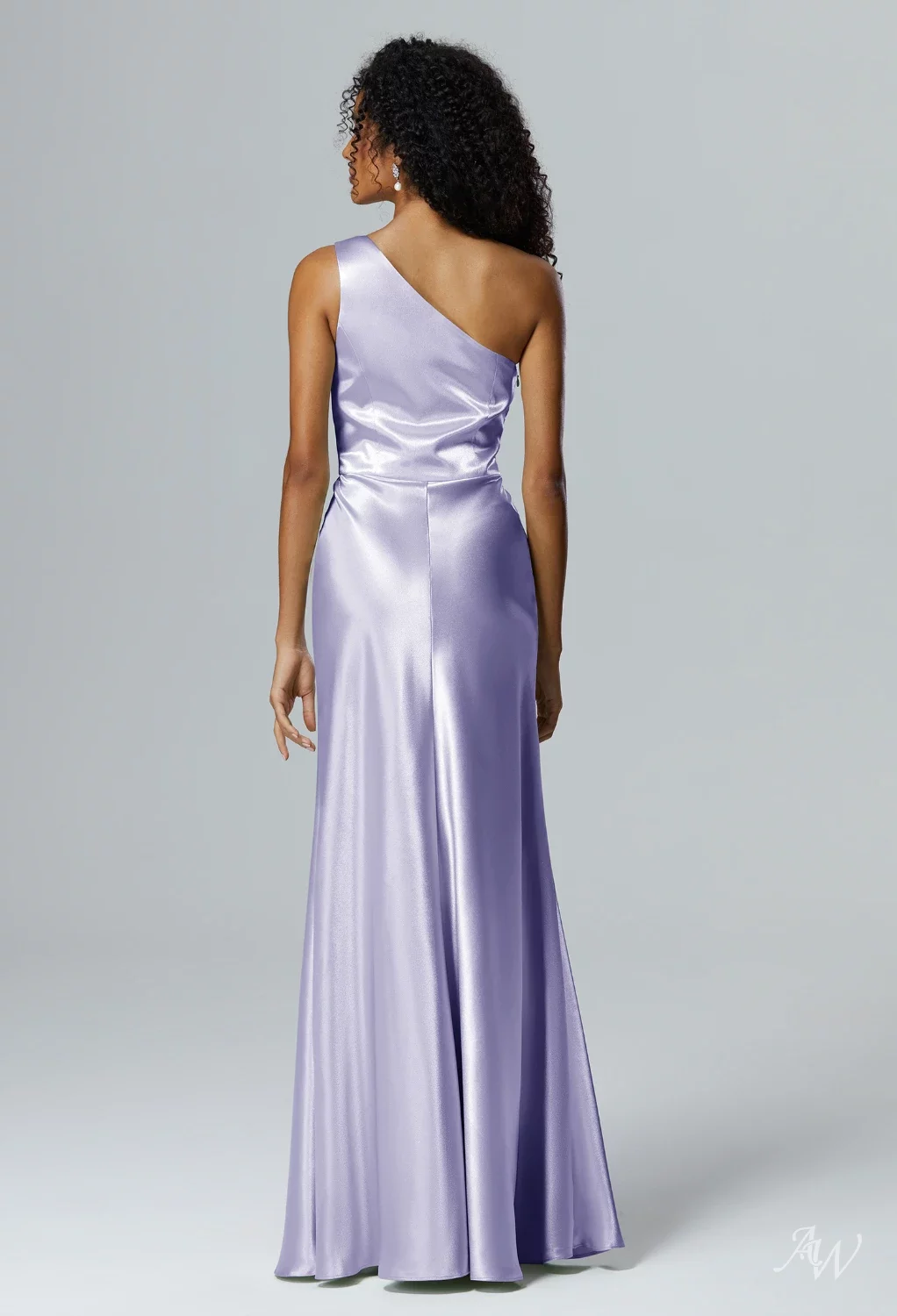 AW.Bridal Mermaid One Shoulder Floor Length Sleeveless Crystal Satin Split Long Bridesmaid Dresses Dress Purple Haze Size 6