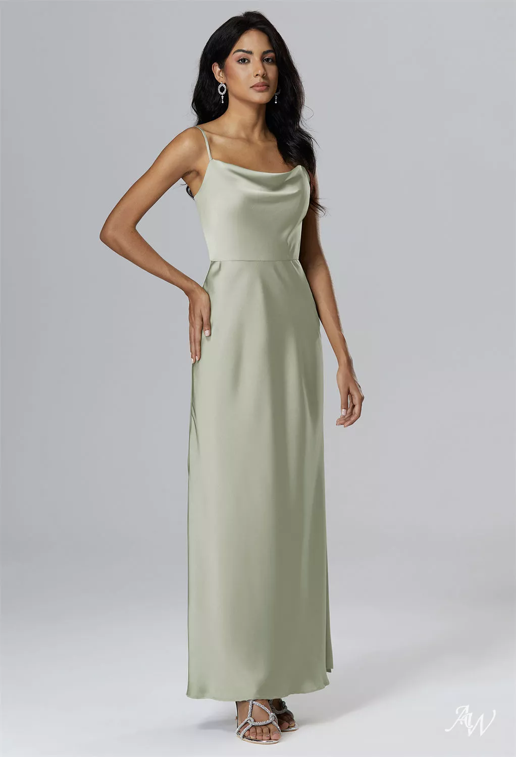 princess polly baby blue dress AW.Bridal A-Line Cowl Neckline Floor Length Sleeveless Spaghetti Straps Satin Split Long Bridesmaid Dresses Dress Sage Green Size 18