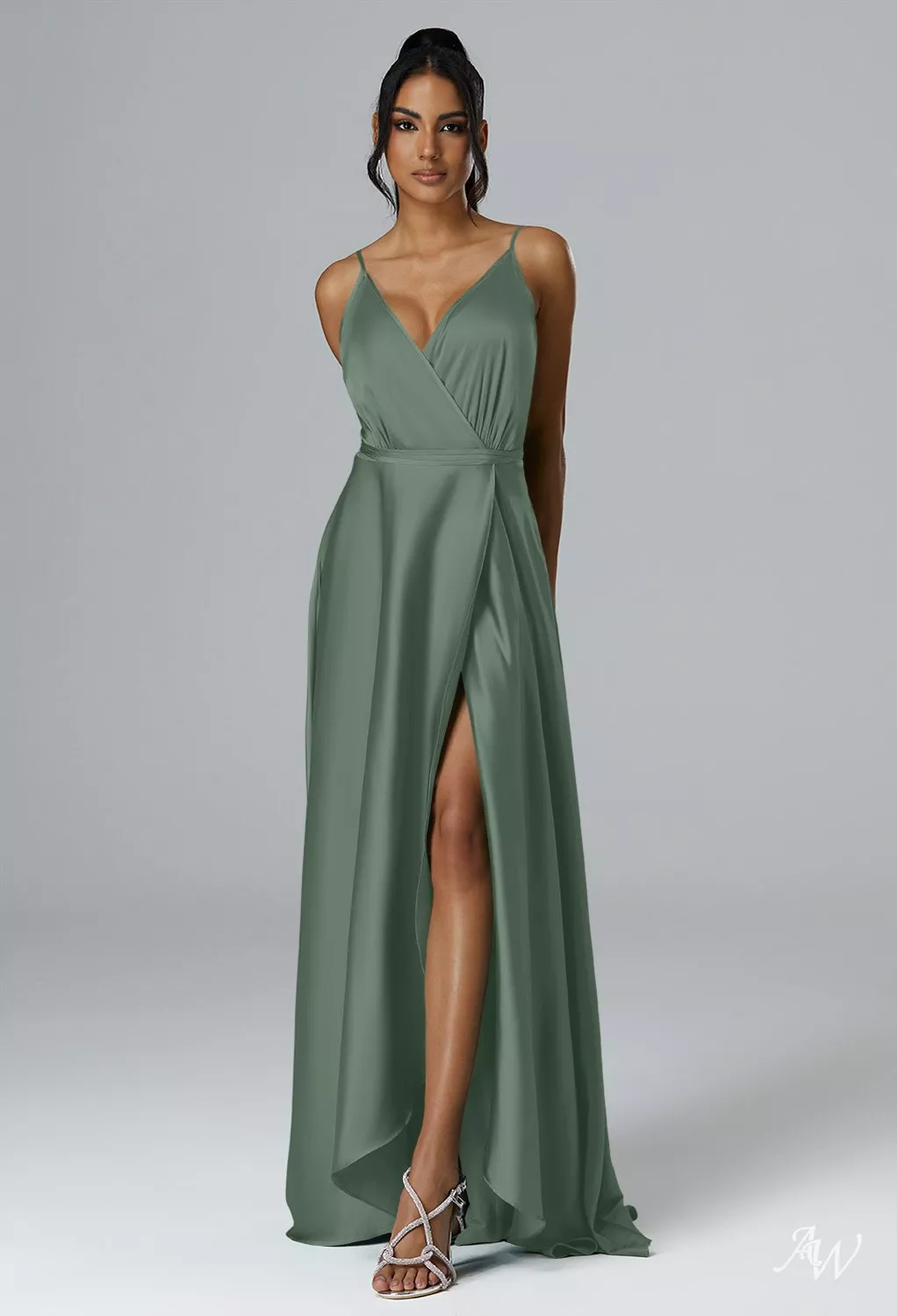 dark sage bridesmaid dresses Roma Black Satin Bridesmaid Dress | Halterneck Maxi | Sizes 8–22 main image 0