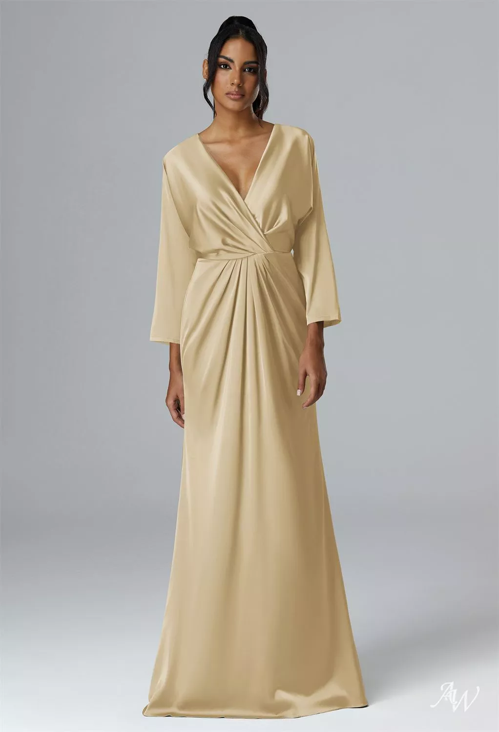 slim fit dress slacks In The Style Light Gold Satin Wrap Tie Angel Sleeve Maxi Dress 6 main image 1