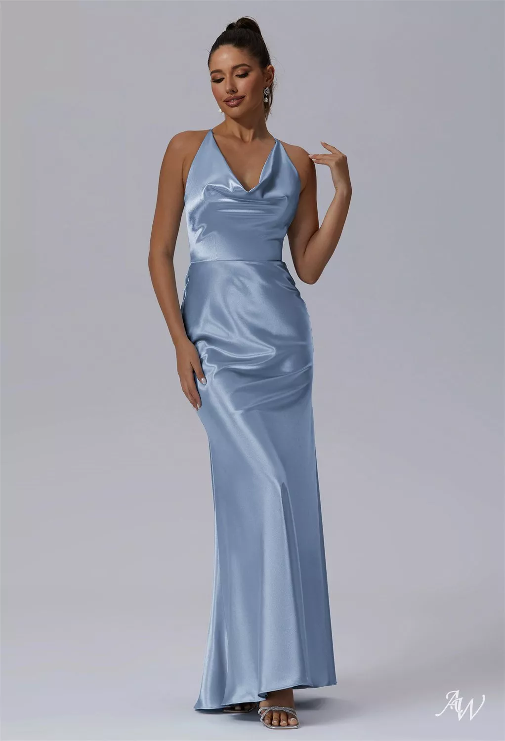 dusty blue cowl neck dress Anemone main image 0