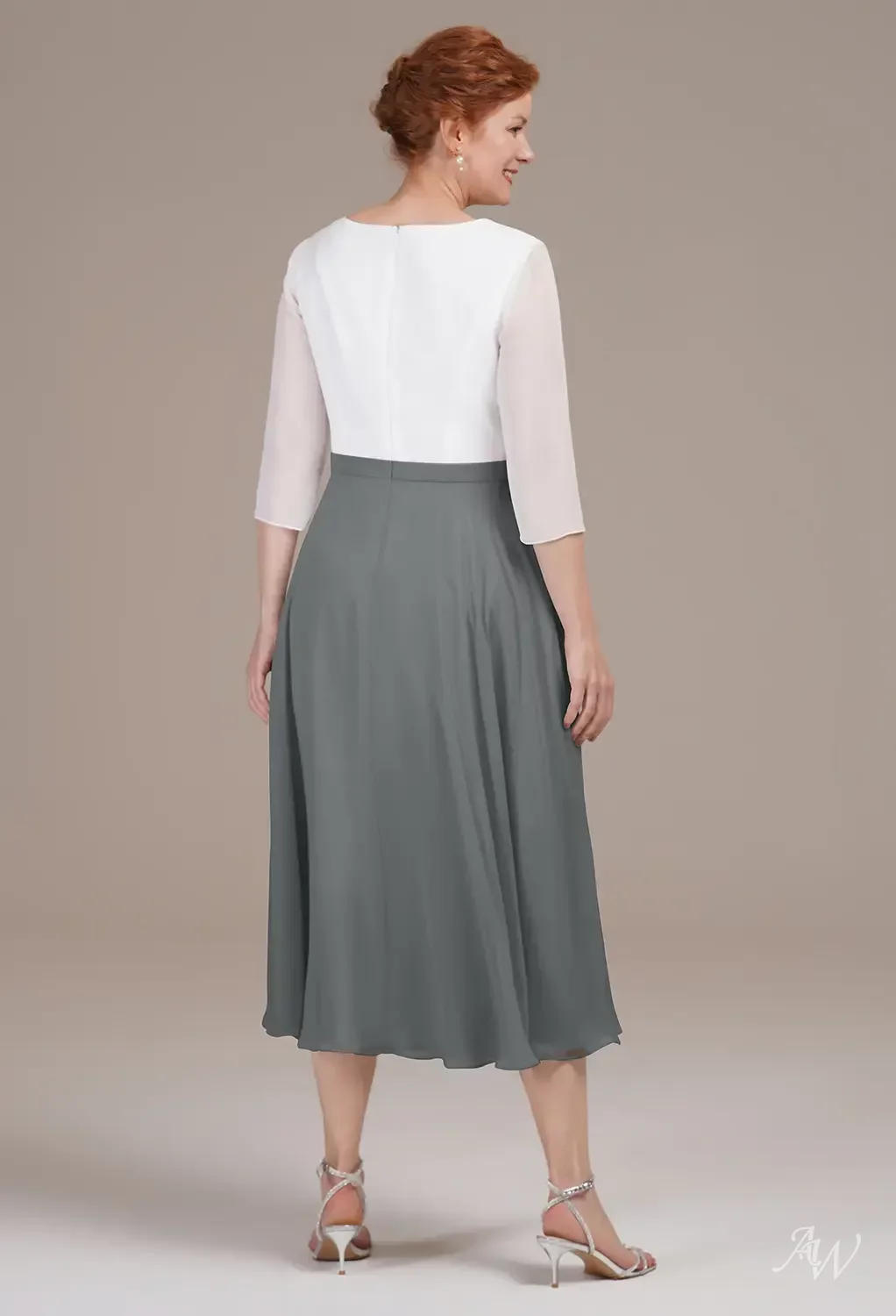 slim fit dress slacks Zapaka Women Dusty Blue Lace A-Line Mother of The Bride Dress Half Sleeves Tea Length Wedding Guest Bride Dress, Grey Blue / US6 main image 0