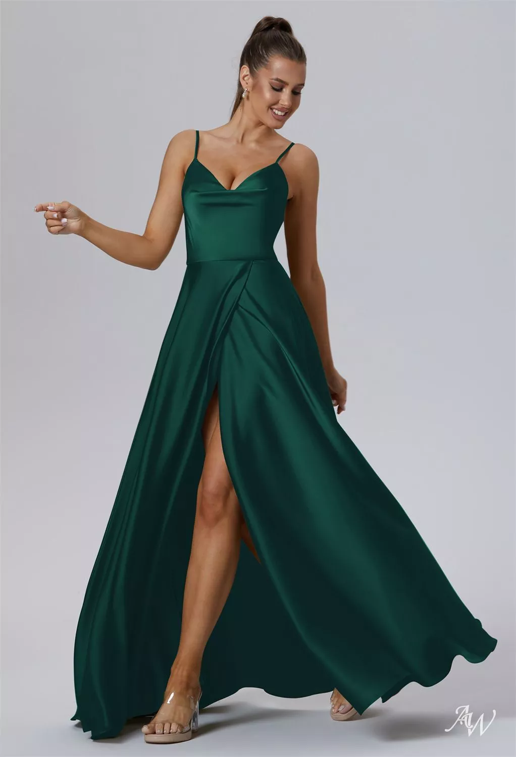 david's bridal cross back bridesmaid dress Hunter Green Chiffon Satin Mismatched Elegant Long Bridesmaid Dresses,  CB0337 main image 1