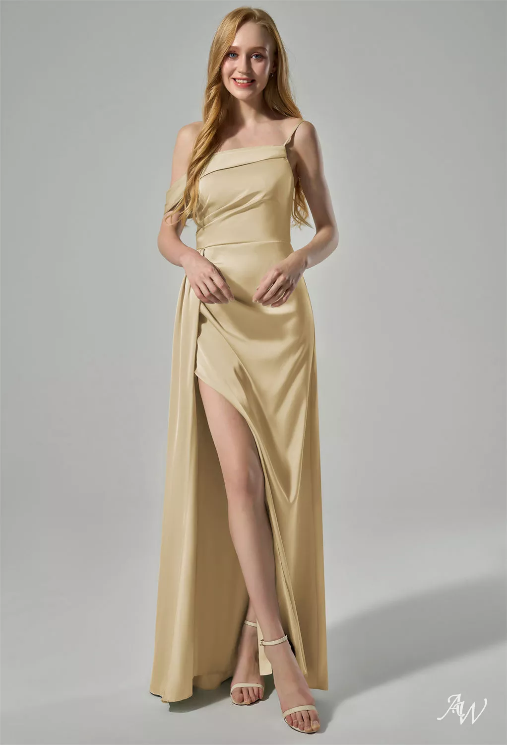 slim fit dress slacks Gold One Shoulder Metallic Ball Gown main image 1