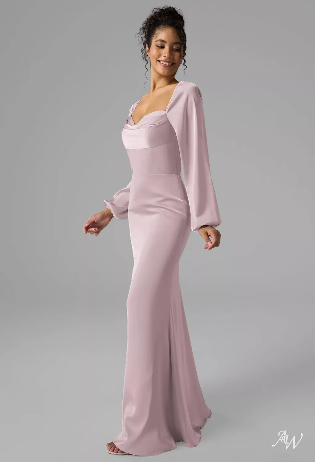AW.Bridal Mermaid Sweetheart Neckline Floor Length Satin Long Bridesmaid Dresses Dress Dusty Rose Size 6