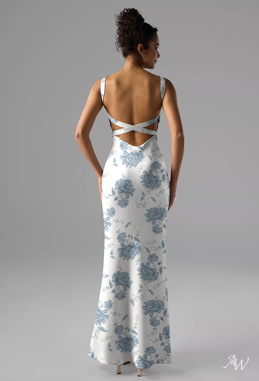 dusty blue pattern bridesmaid dress BABARONI Spaghetti Straps A-line Maxi Bridesmaid Dresses with Slit Dusty Blue, Dusty Blue / US0 main image 0