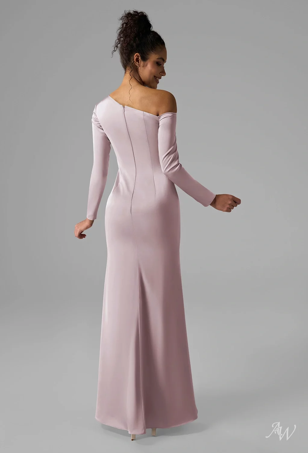 AW.Bridal Mermaid One Shoulder Floor Length Satin Wedding Guest Dresses Dress Dusty Rose Size 18