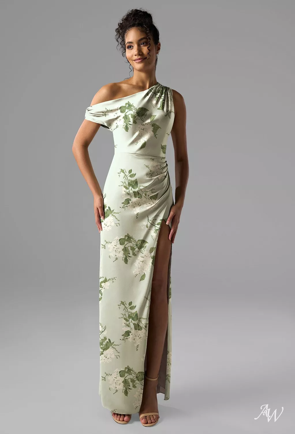 AW Rihanna Dress, Champagne Crystal Satin Satin Charmeuse Stretch Satin  Floor Length One Shoulder Bridesmaid Dresses | AW.Bridal