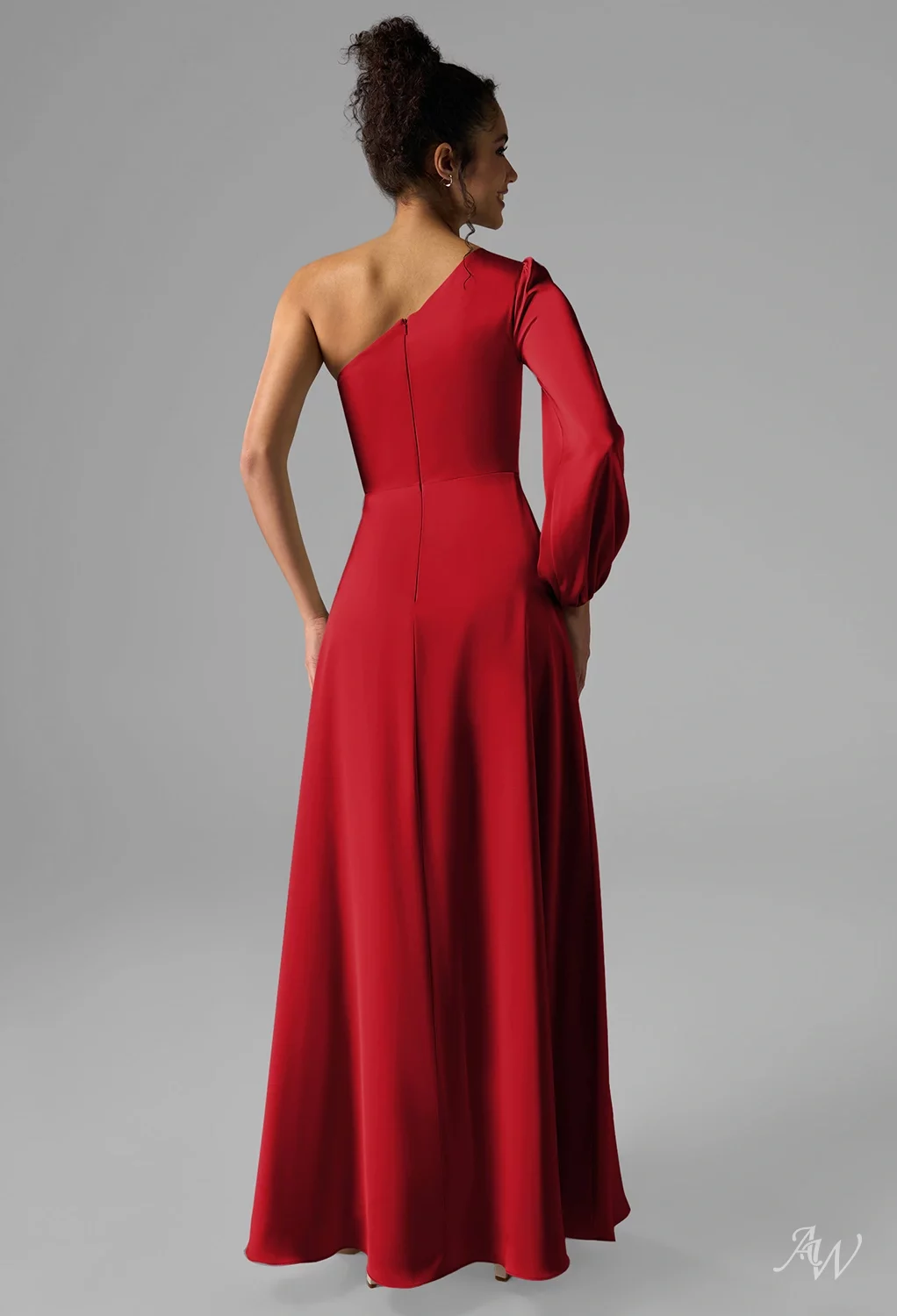 red one shoulder bridesmaid dresses Red One-Shoulder Backless Prom Dress with Draped Train – FD6160 – Viniodress main image 0