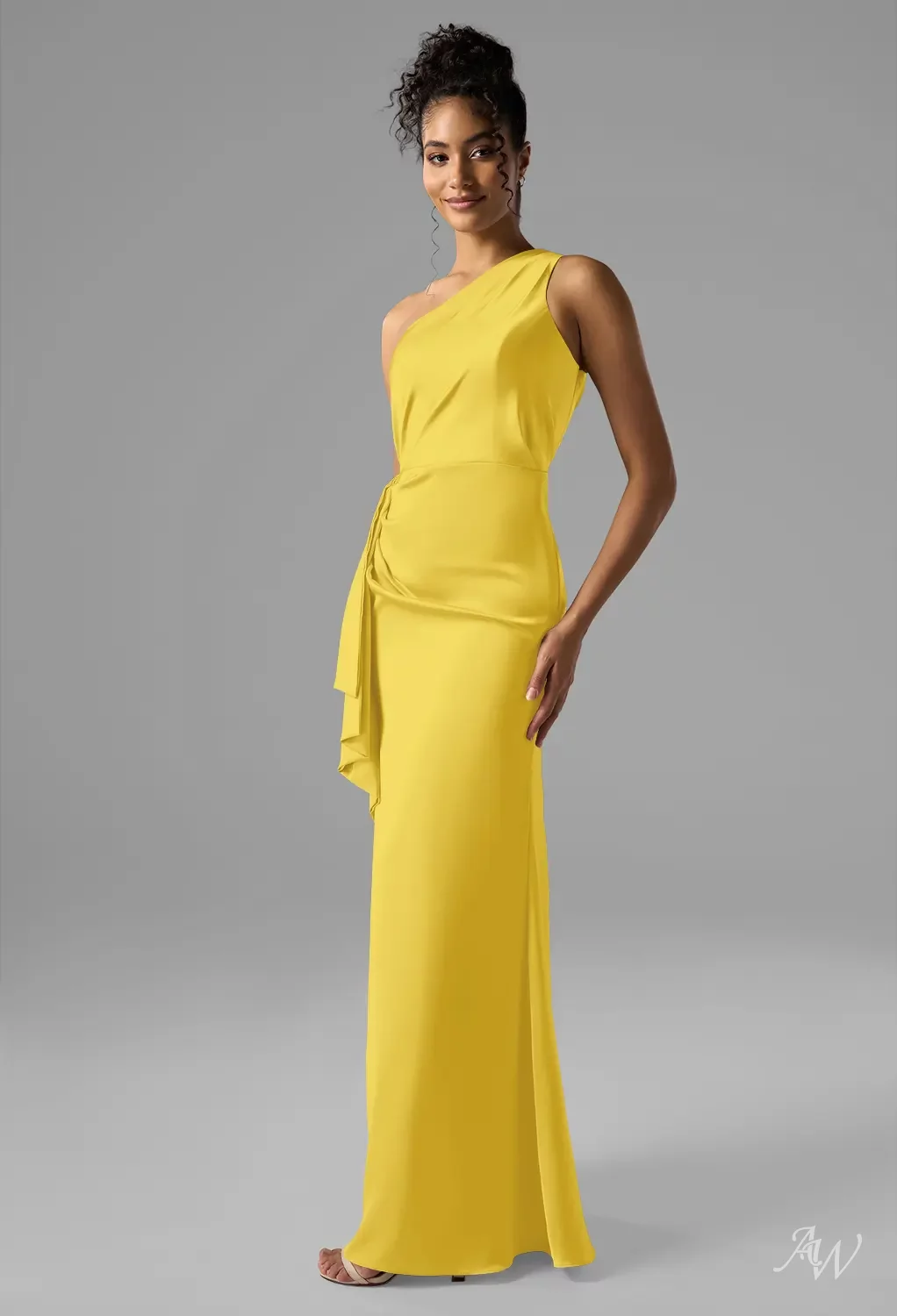 daffodil yellow bridesmaid dresses Affordable A-line Jewel Chiffon Long Daffodil Bridesmaid Dress with Ruffle main image 0