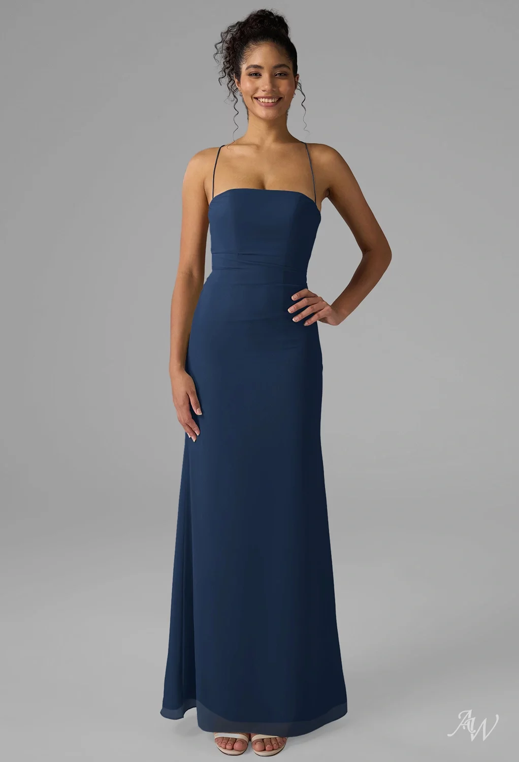 princess polly baby blue dress AW.Bridal A-Line Straight Neckline Floor Length Sleeveless Spaghetti Straps Backless Long Bridesmaid Dresses Dress Navy Size 4