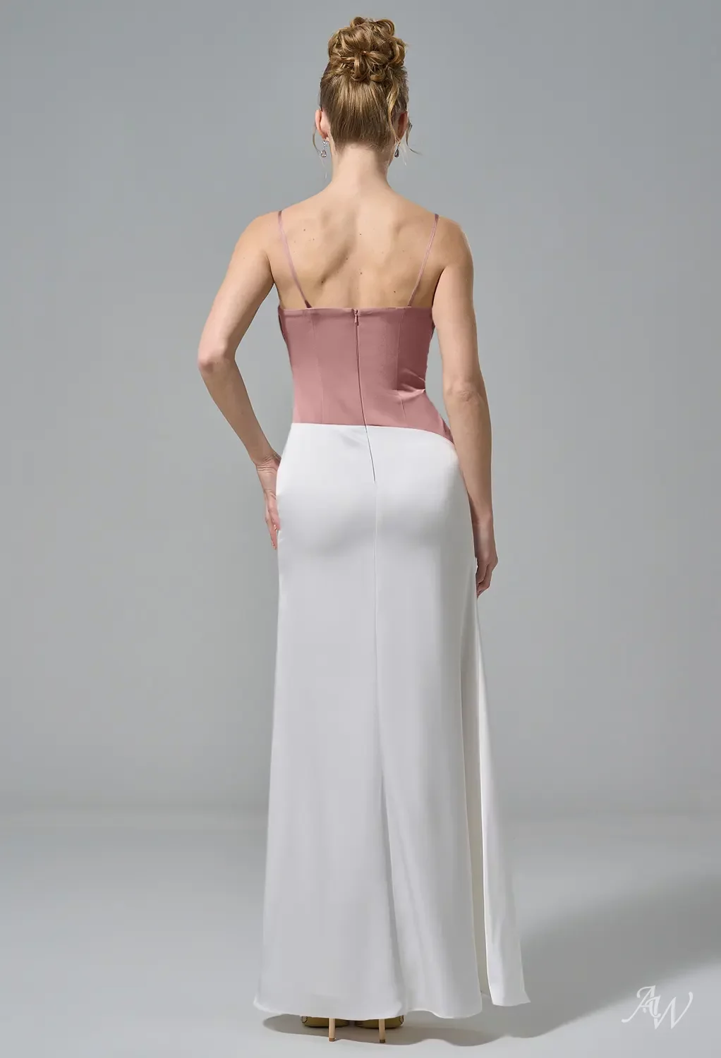 AW.Bridal Column Straight Neckline Floor Length Off the Shoulder Spaghetti Straps Satin Wedding Guest Dresses Dress Muted Terracotta Size 16