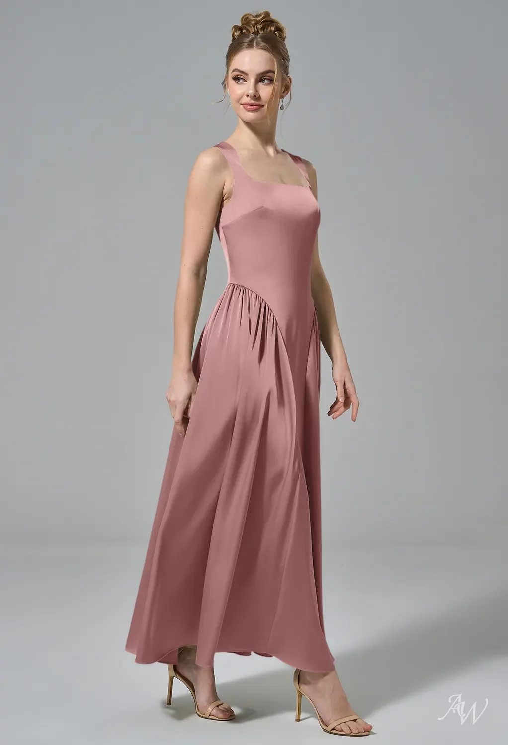 formal dress terracotta Terracotta Spaghetti Straps A-Line Satin Long Military Ball Dress with Slit main image 1
