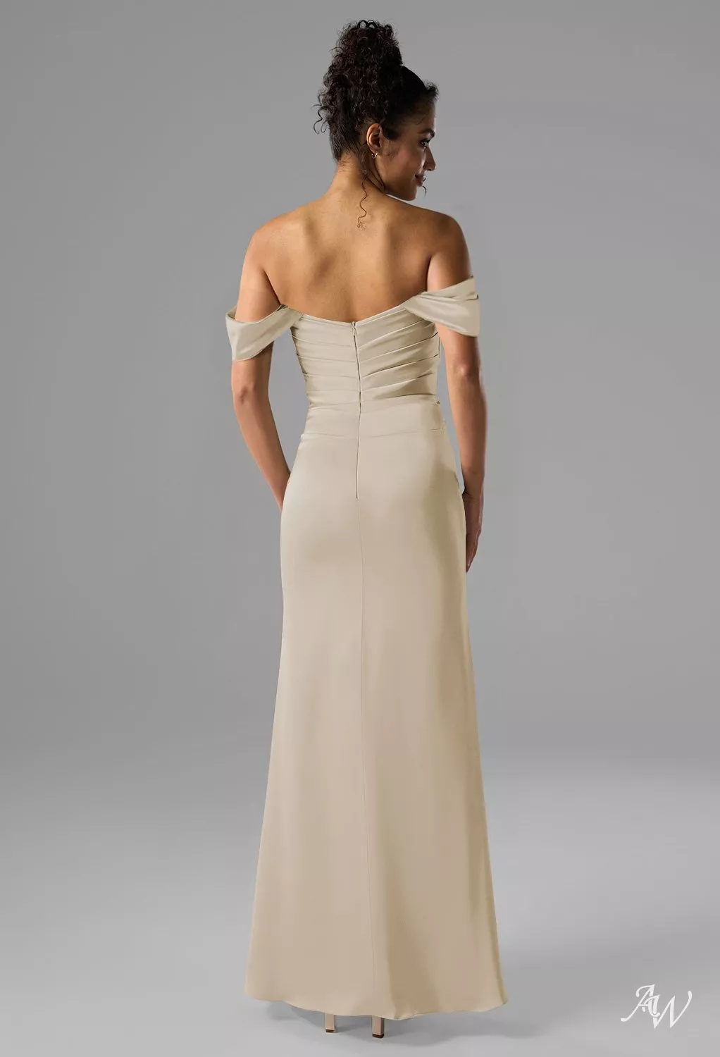 AW.Bridal Mermaid Sweetheart Neckline Floor Length Off the Shoulder Satin Ruching Split Long Bridesmaid Dresses Dress Champagne Size 4
