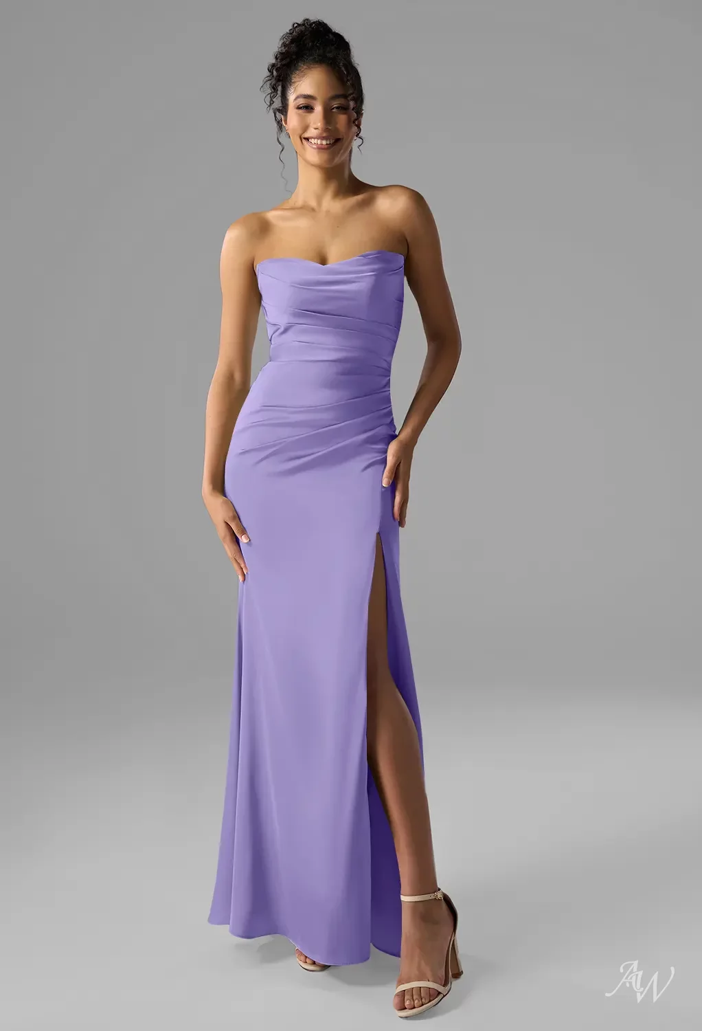 AW Terry Dress, Champagne Crystal Satin Satin Charmeuse Stretch Satin Floor  Length Sweetheart Neckline Bridesmaid Dresses