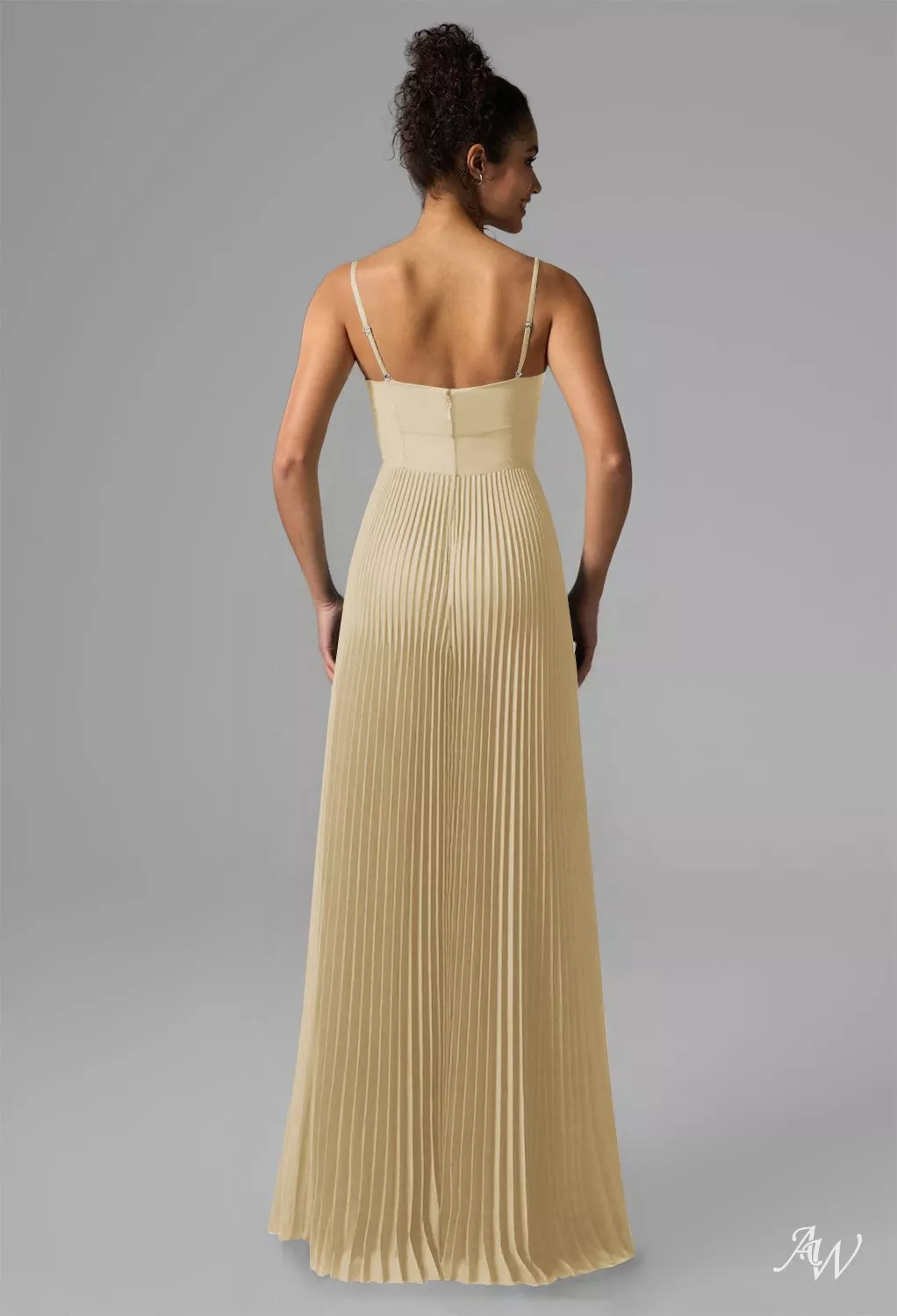 AW.Bridal A-line Sweetheart Neckline Sleeveless Spaghetti Straps Satin Corset Draping Split Long Bridesmaid Dresses Dress Light Gold Size 4