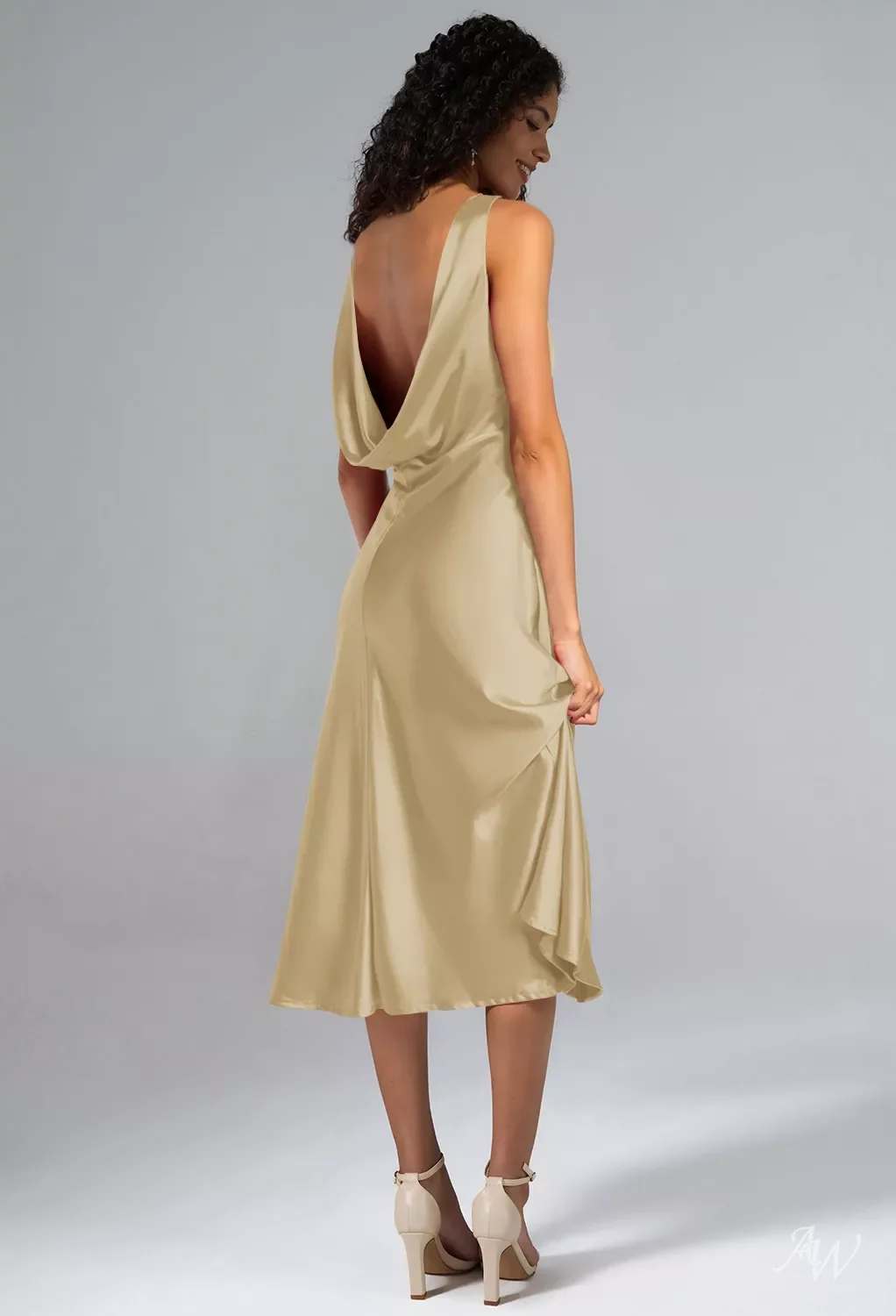 black dress gold chains Berylove Women Yellow Wedding Guest Dress A Line Off the Shoulder Tea Length Dress with Slit, Yellow / US2 main image 0