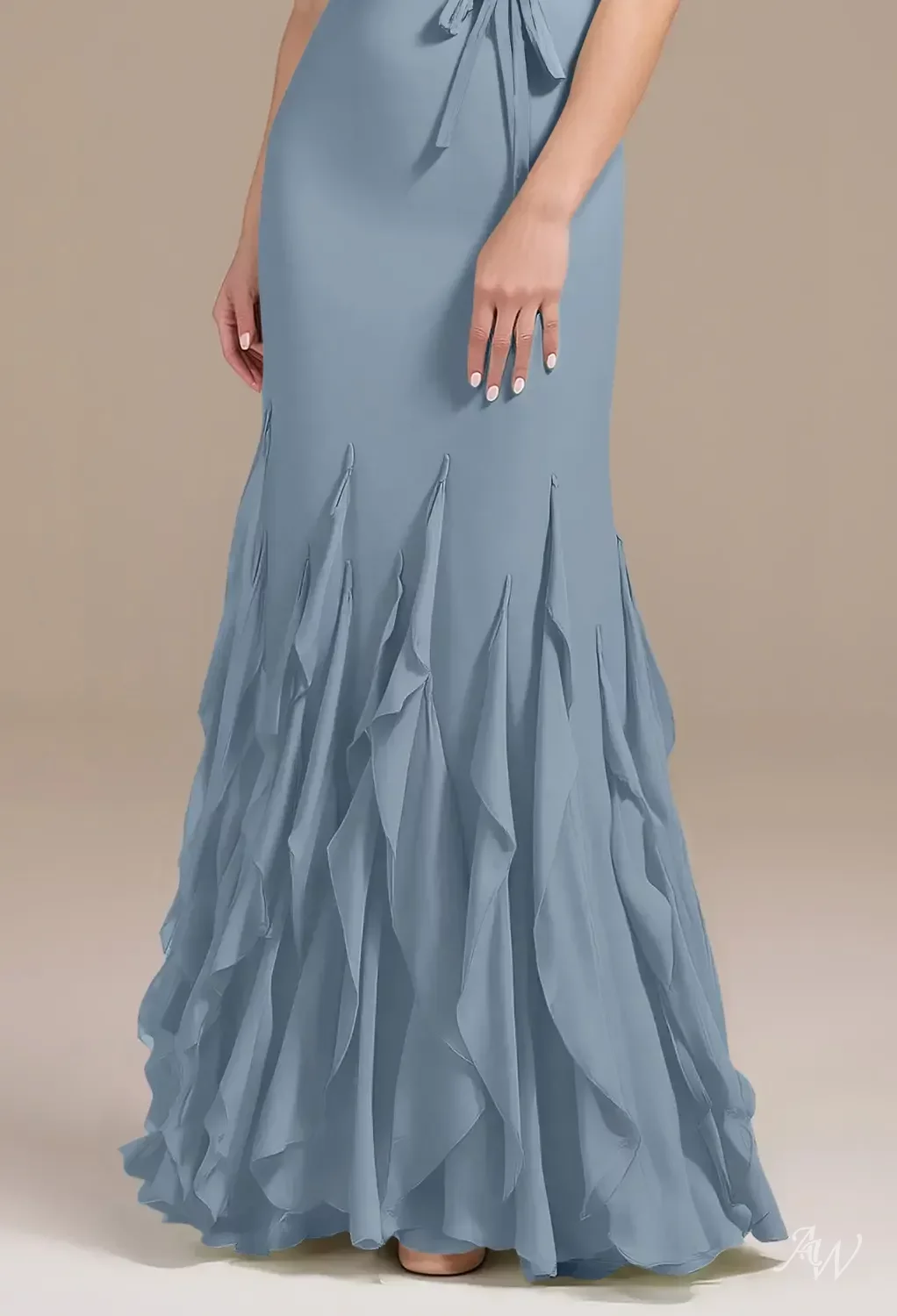 light blue mother of bride dress Ulyana Modest V Neck Ruched High Low Chiffon Mother Of The Bride Dresses, Sky Blue main image 1