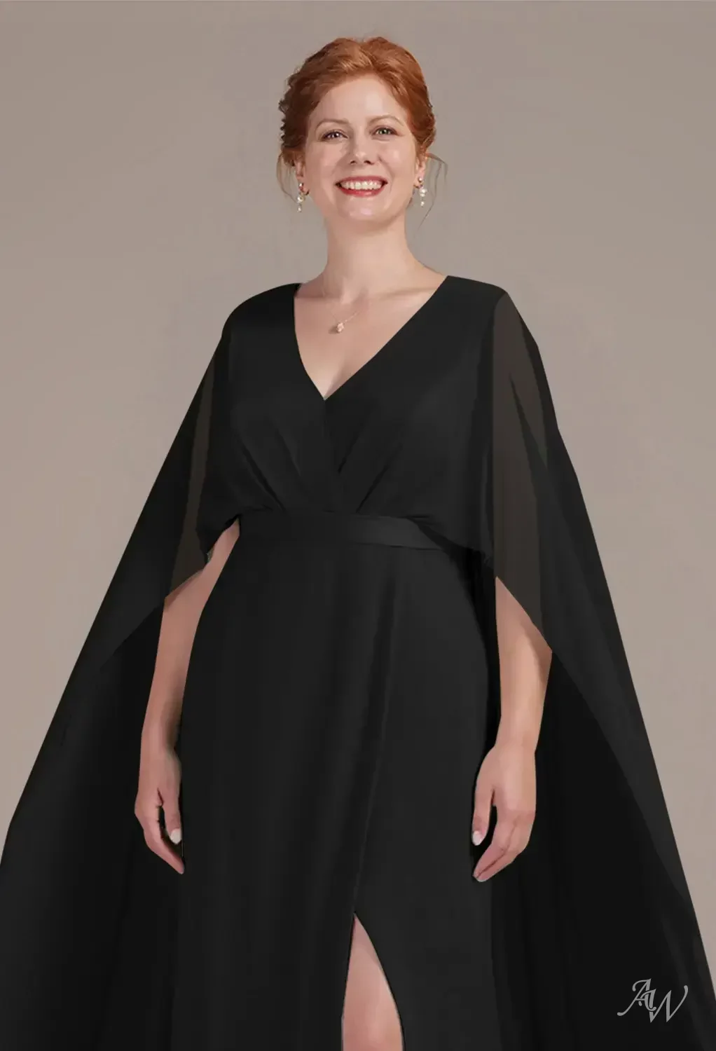 AW.Bridal A-line V-Neck Floor Length 3/4 Sleeves Chiffon Mother of the Bride Dresses Black Size 18