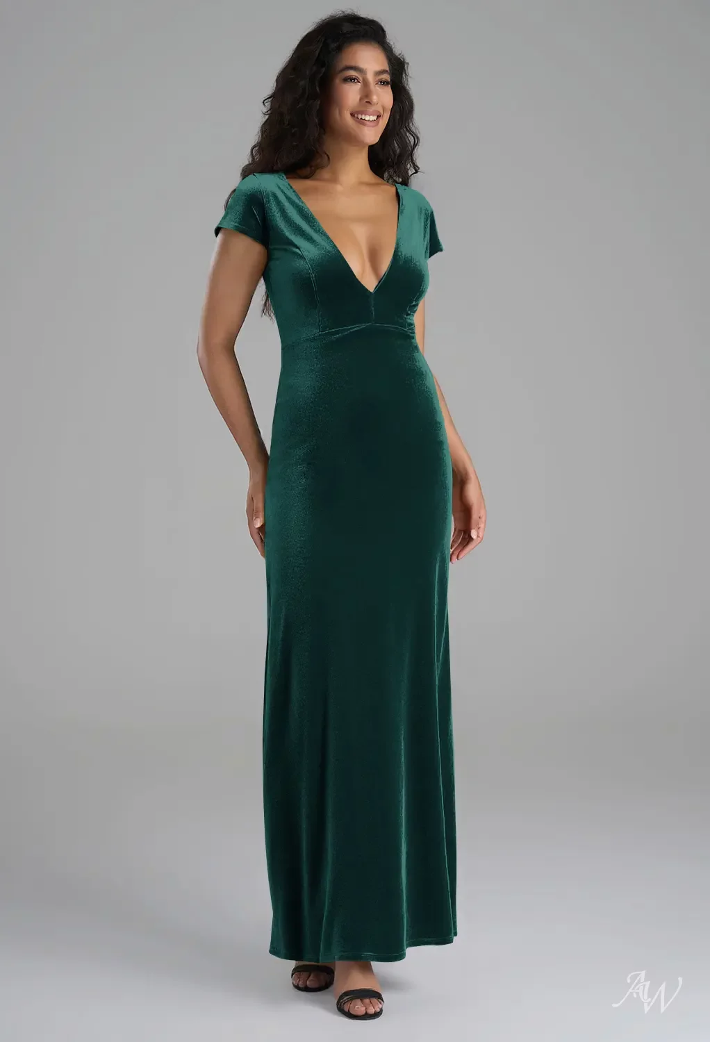 AW.Bridal A-line V-Neck Floor Length Short Sleeves Split Long Bridesmaid Dresses Dress Hunter Green Size 4