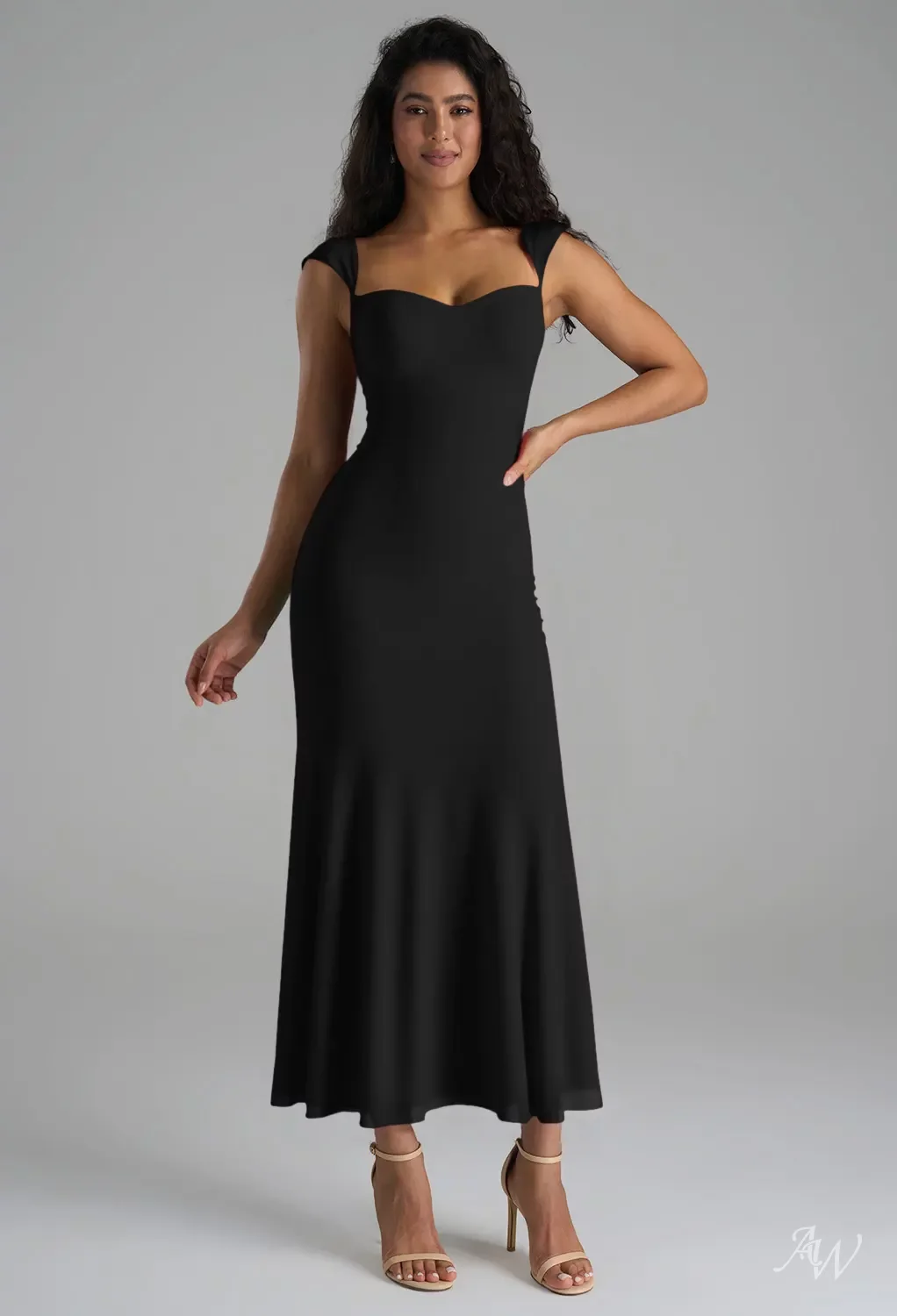 AW.Bridal A-line Sweetheart Neckline Ankle Length Sleeveless Chiffon Short Bridesmaid Dresses Black Size 8