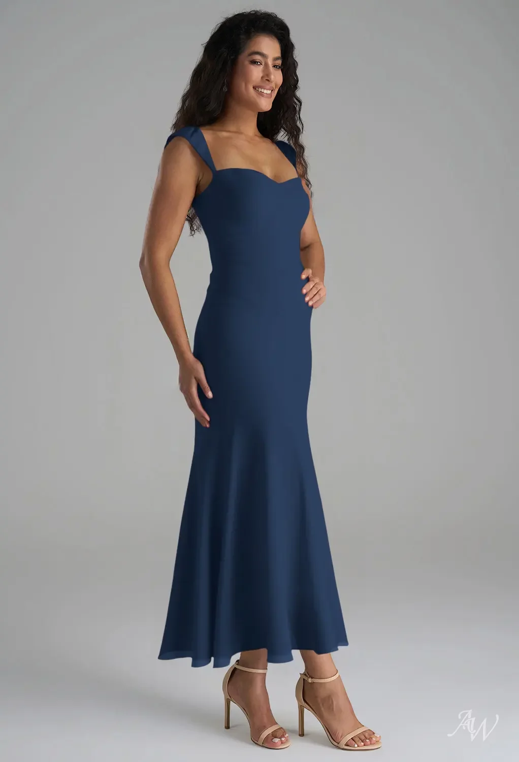 AW.Bridal A-line Sweetheart Neckline Ankle Length Sleeveless Chiffon Short Bridesmaid Dresses Navy Size 8