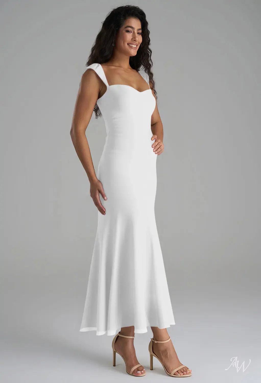 AW.Bridal A-line Sweetheart Neckline Ankle Length Sleeveless Chiffon Short Bridesmaid Dresses White Size 8