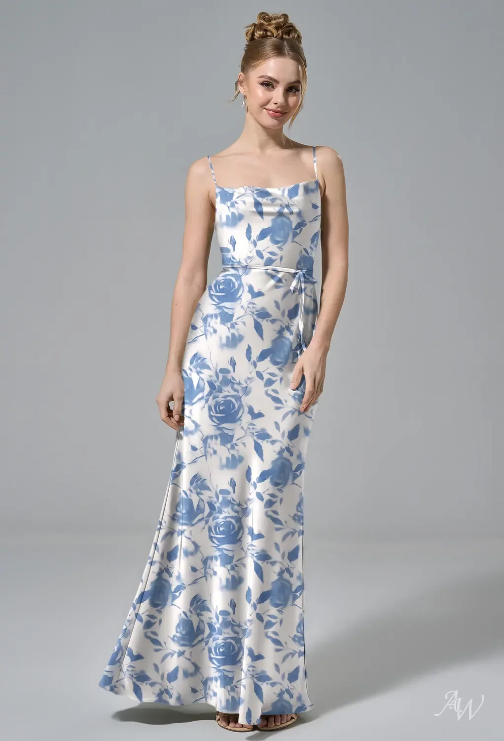 cowl neckline formal dress Jazmine Cowl Neck Slit A-Line Satin Formal Dress main image 1