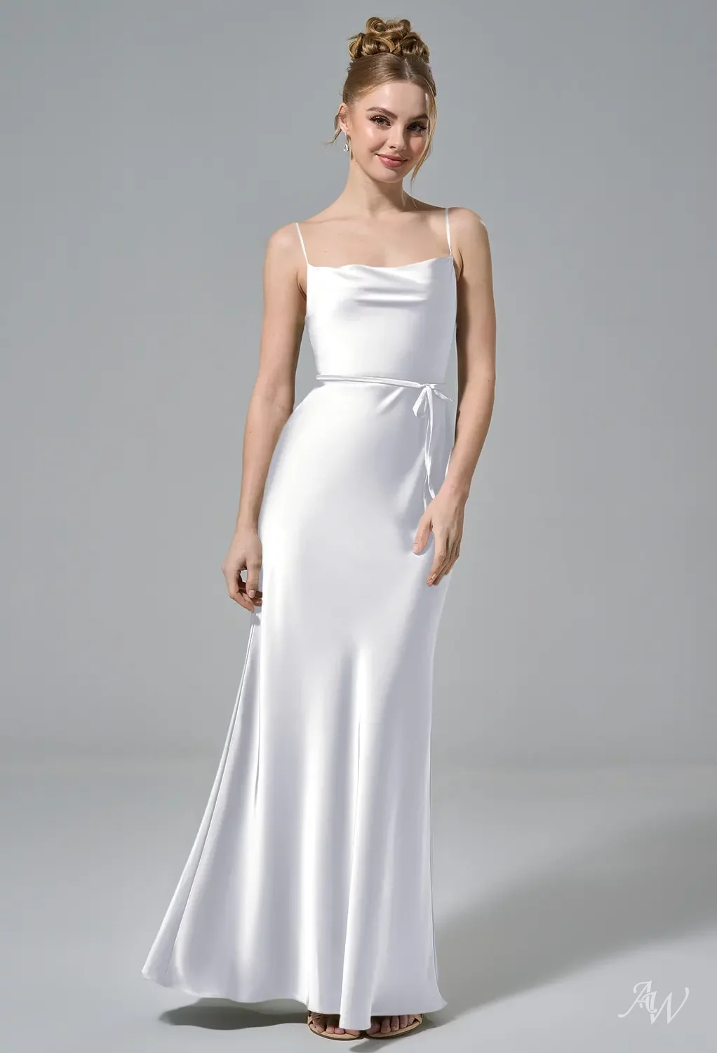 white cowl neck bridesmaid dress Sheath Cowl Neck Bridal Dress Vintage White Satin Wedding Dress,WW031   winkbridal