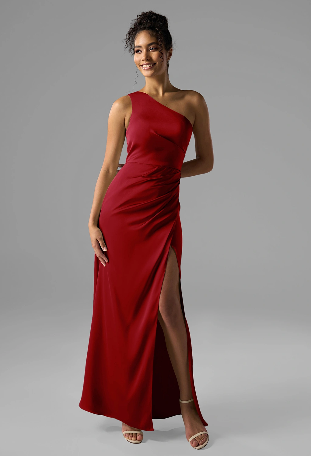 claret color bridesmaid dresses AW.Bridal Mermaid One Shoulder Floor Length Satin Ruching Split Wedding Guest Dress Deep Size 18 silver crystal belt Terra Cotta Size:L / 8-10 Beige Vintage Floral Devore